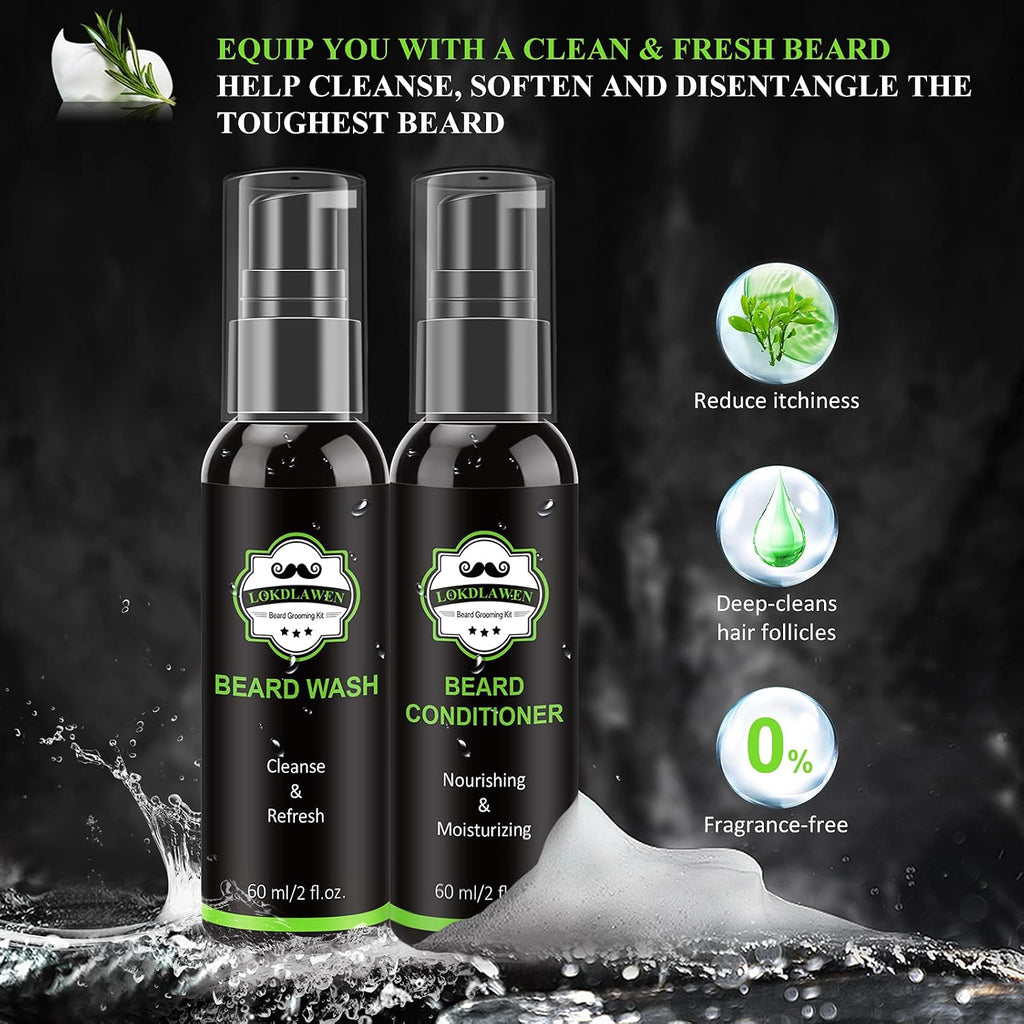 Beard Kit for Men Fathers Day Dad Gifts with Beard Wash, Beard Conditioner, Beard Oil, Beard Balm, Brush, Comb
