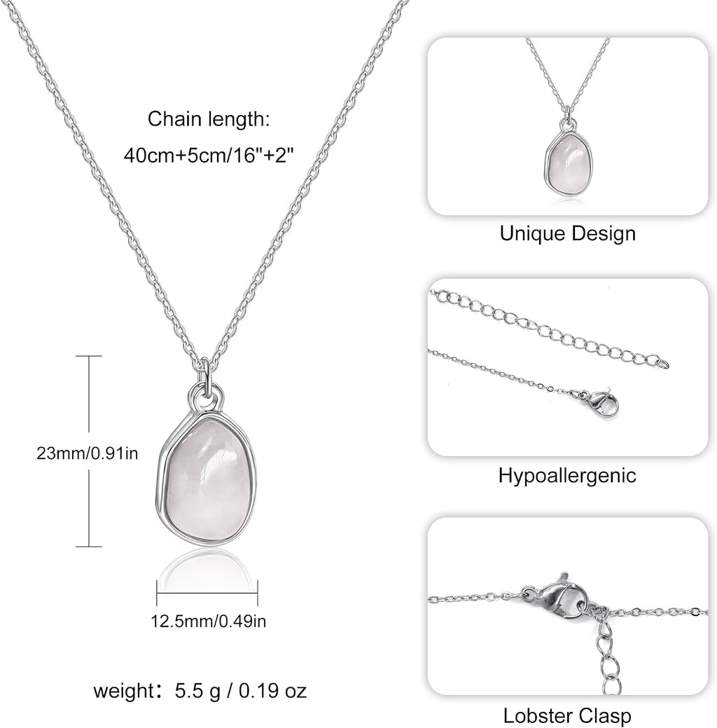 Gemstone Pendant Necklace, Crystal Necklace Teardrop Pendant Necklace Stone Bezel Pendant Necklace Stainless Steel