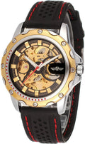 Black Silicone Golden Skeleton Automatic Mechanical Mens Sport Watch