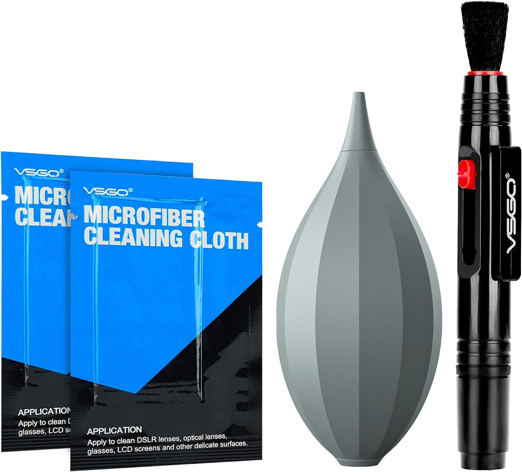 4-in-1 Camera Cleaning Kit for Canon, Nikon, Sony DSLR Cameras | Air Blower, Dual-Head Lens Brush Pen, Microfiber