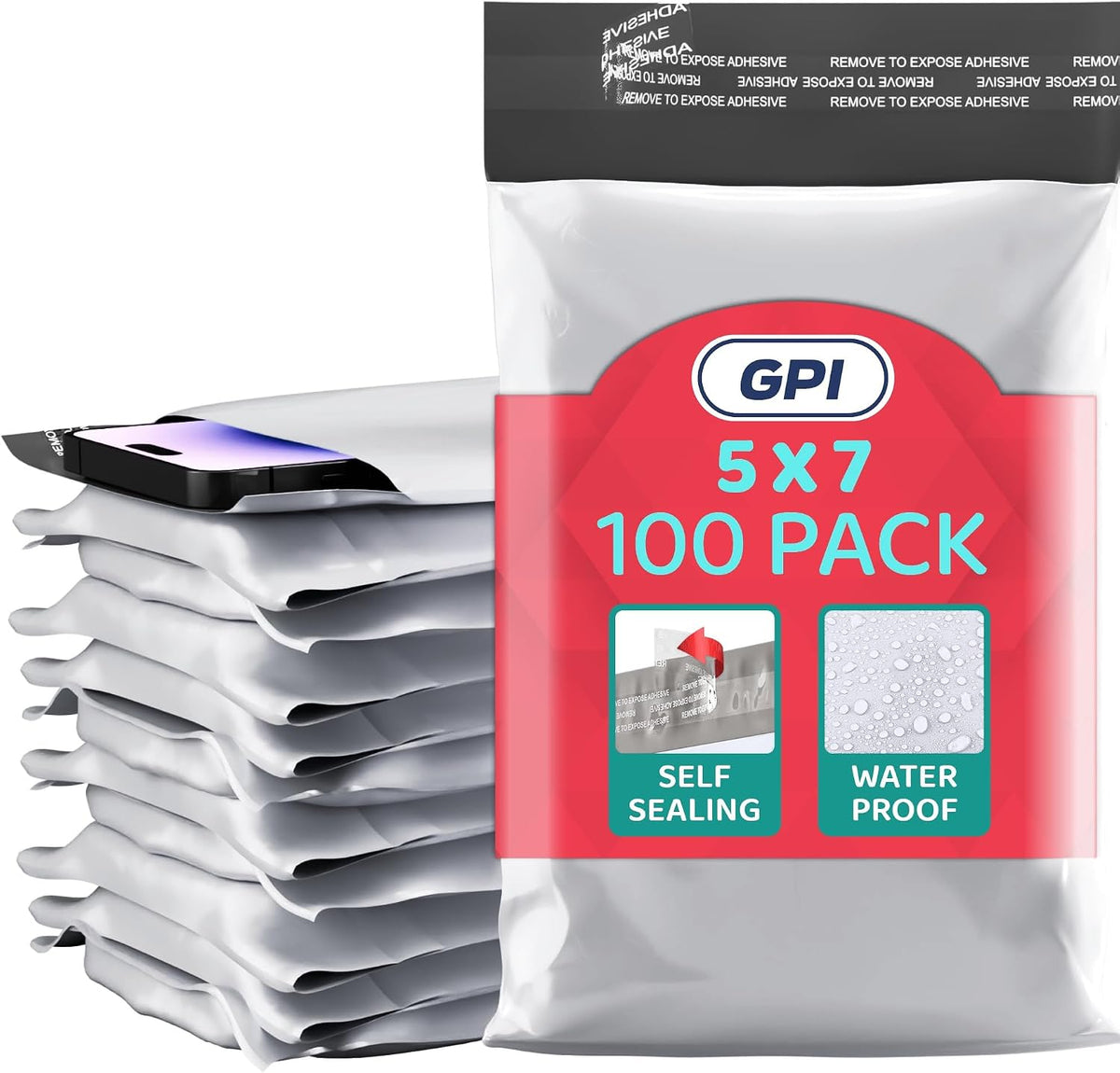 5" x 7" Poly Mailers, 500 Pack, 2.5 Mil, White Self Seal Waterproof, GPI