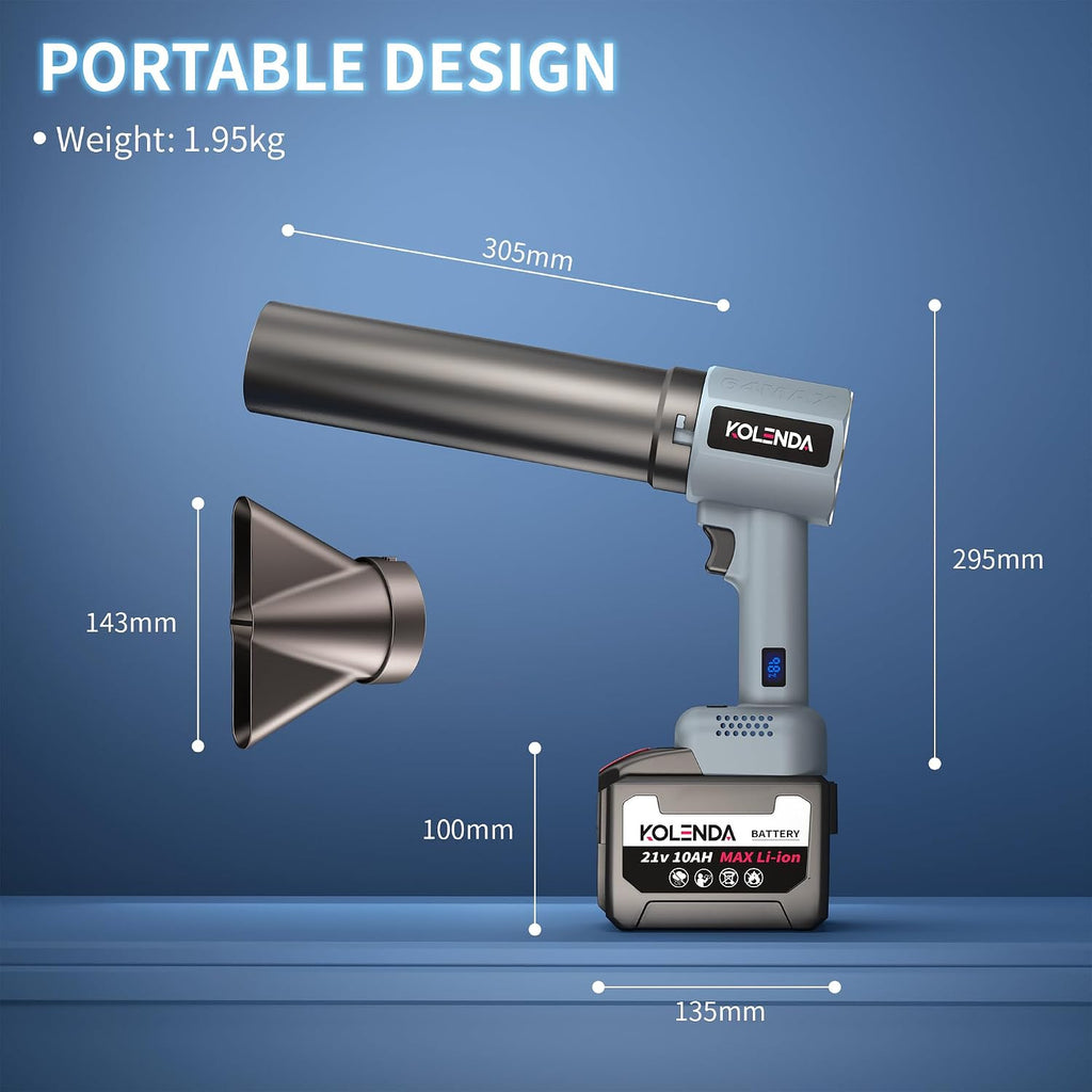 Handheld Cordless Lightweight Powerful Car Dryer Air Blower with 1800G & 335MPH Powerful, Air Duster Electric Leaf Blower Cleaning Dryer Turbo for Patio Cleaning, Lawn Care and Car Drying