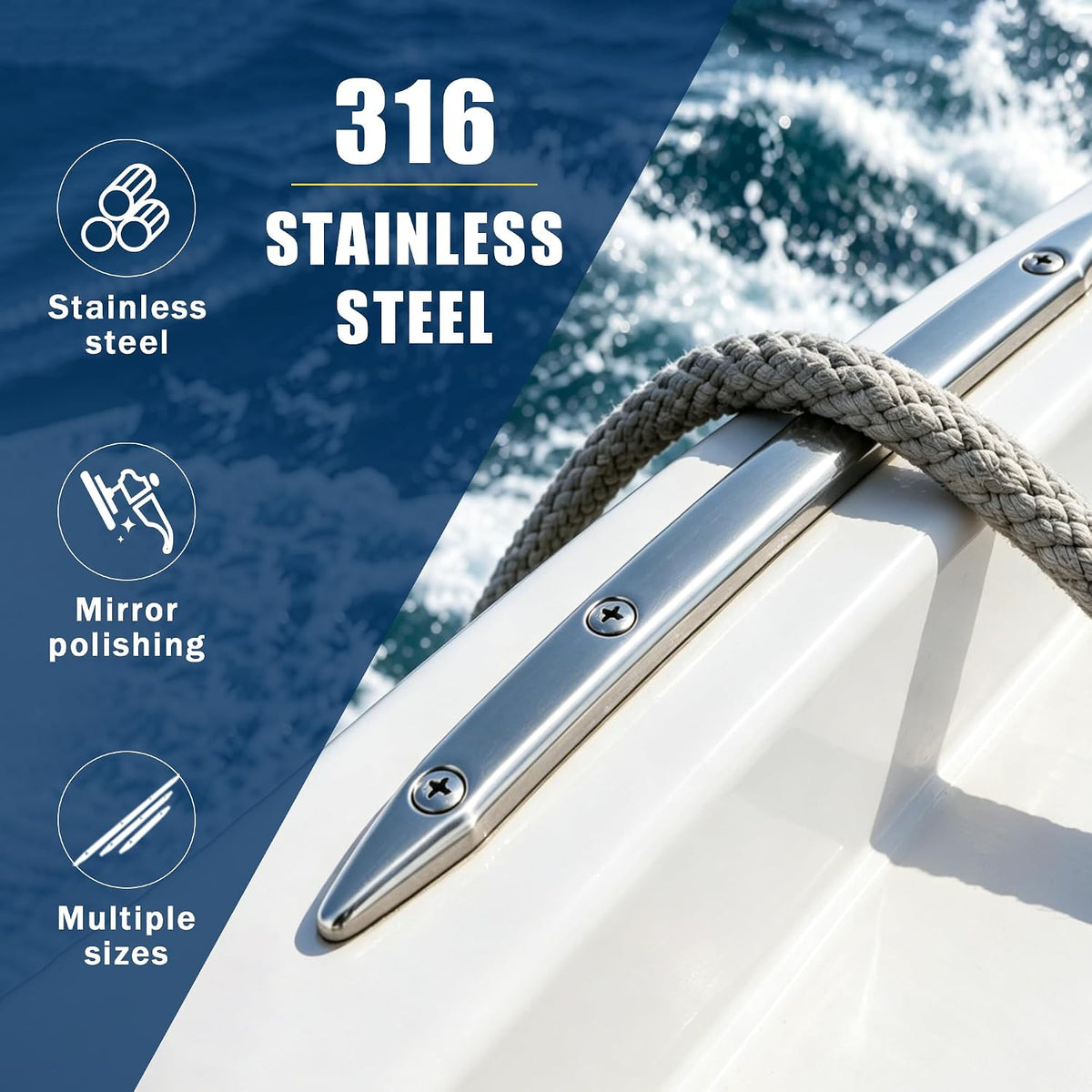 Hoffen Marine Stainless Steel Rub Strakes, 2 Pack 8" 12" 18" Line Rubbing Strakes for Pontoon Boat Yacht RV