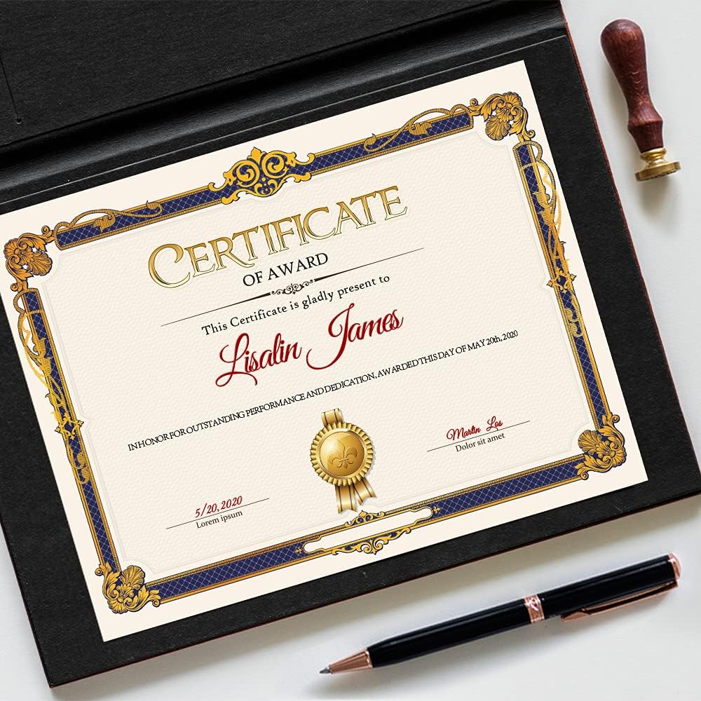 Award Certificate Paper, Gold Foil Blank Certificate Paper sheets 8.5 x 11 for Printing, Laser and Inkjet Printer