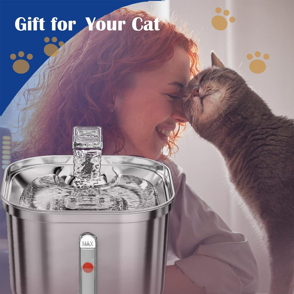 Cat Water Fountain, Stainless Steel Pet Water Fountain for Cats Inside, 3 Filters&Ultra-Quiet Pump, 2.2L/73oz