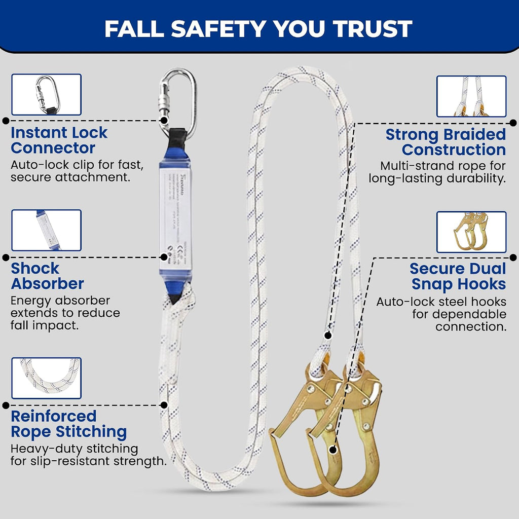 Harness Fall Protection, Full Body Roofing harnesses with Shock Absorbing Lanyard for Men & Women OSHA/ANSI