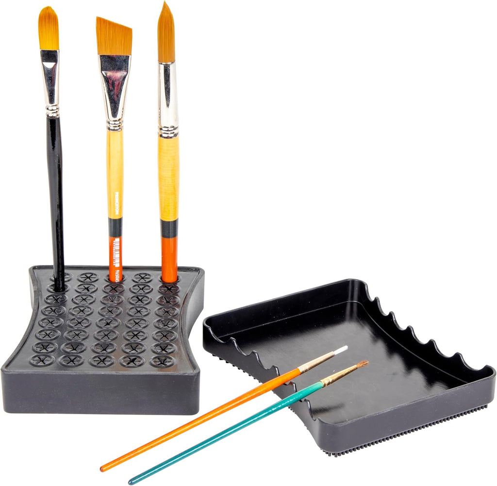 Brush Drying Rack and Organizer Set, 2-Piece Kit, Black