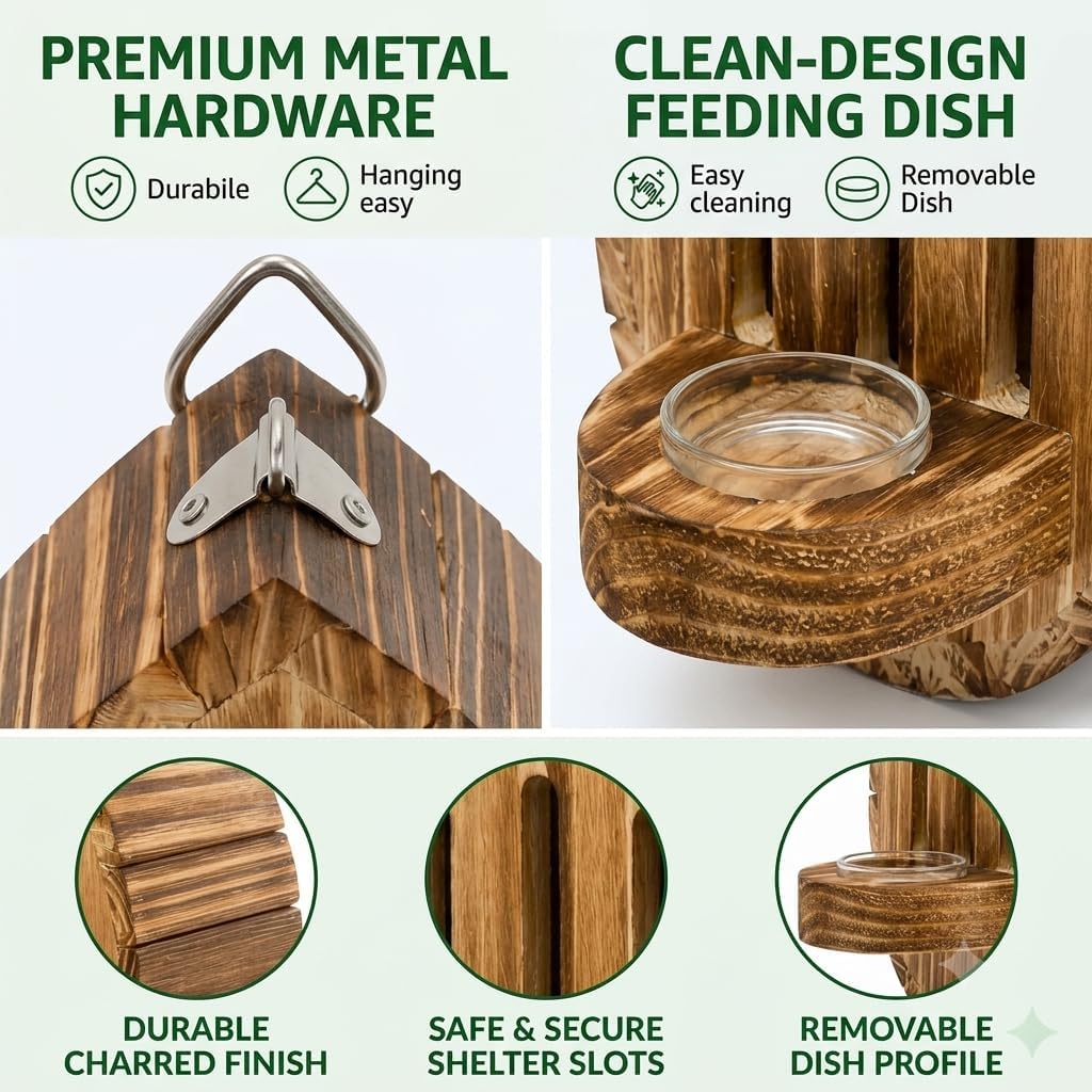 Butterfly House for Outside, Wooden Butterfly Habitat & Feeder for Garden, Teardrop-Shaped Hanging Nesting Box for