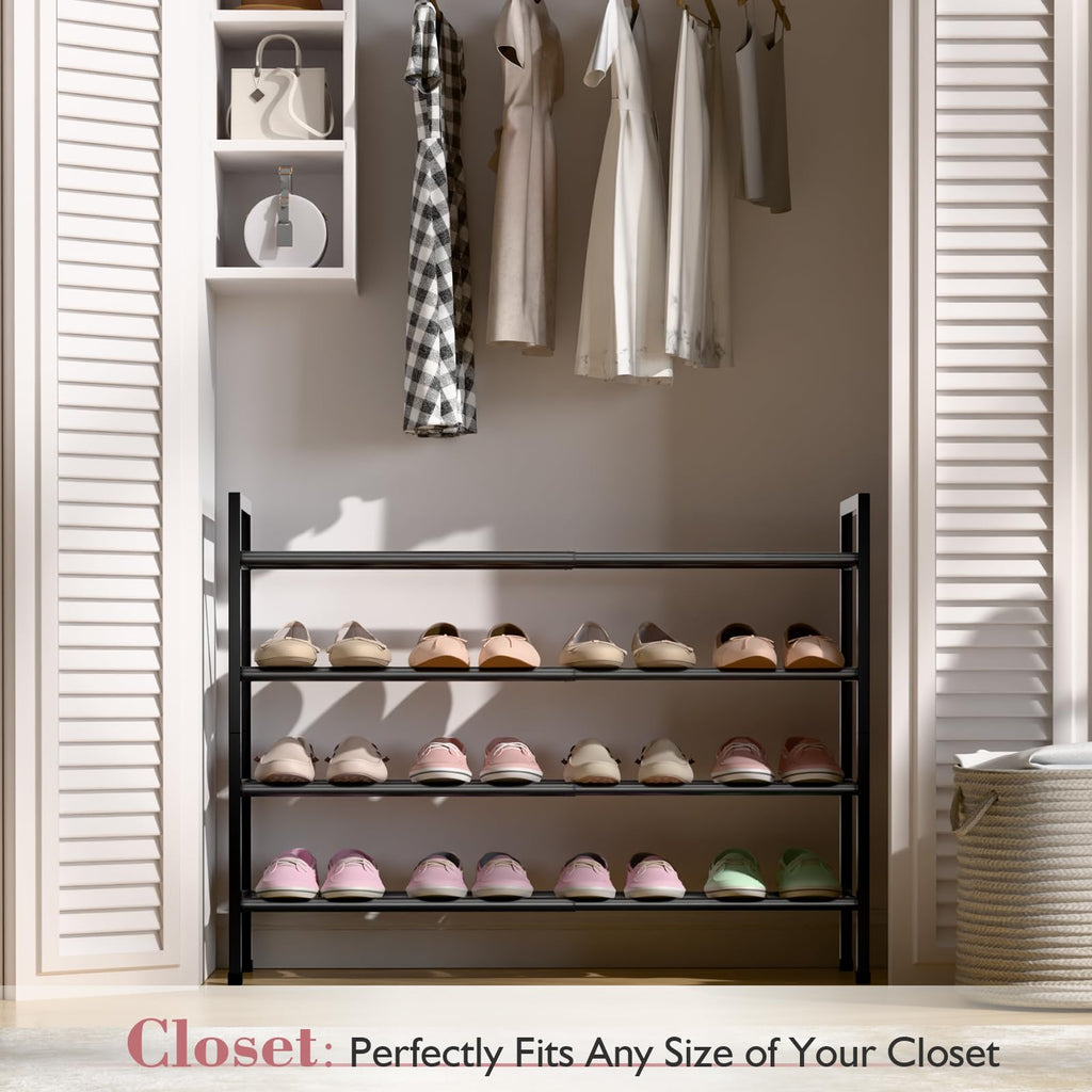4 Tier Expandable Shoe Rack for Closet, Light Grey