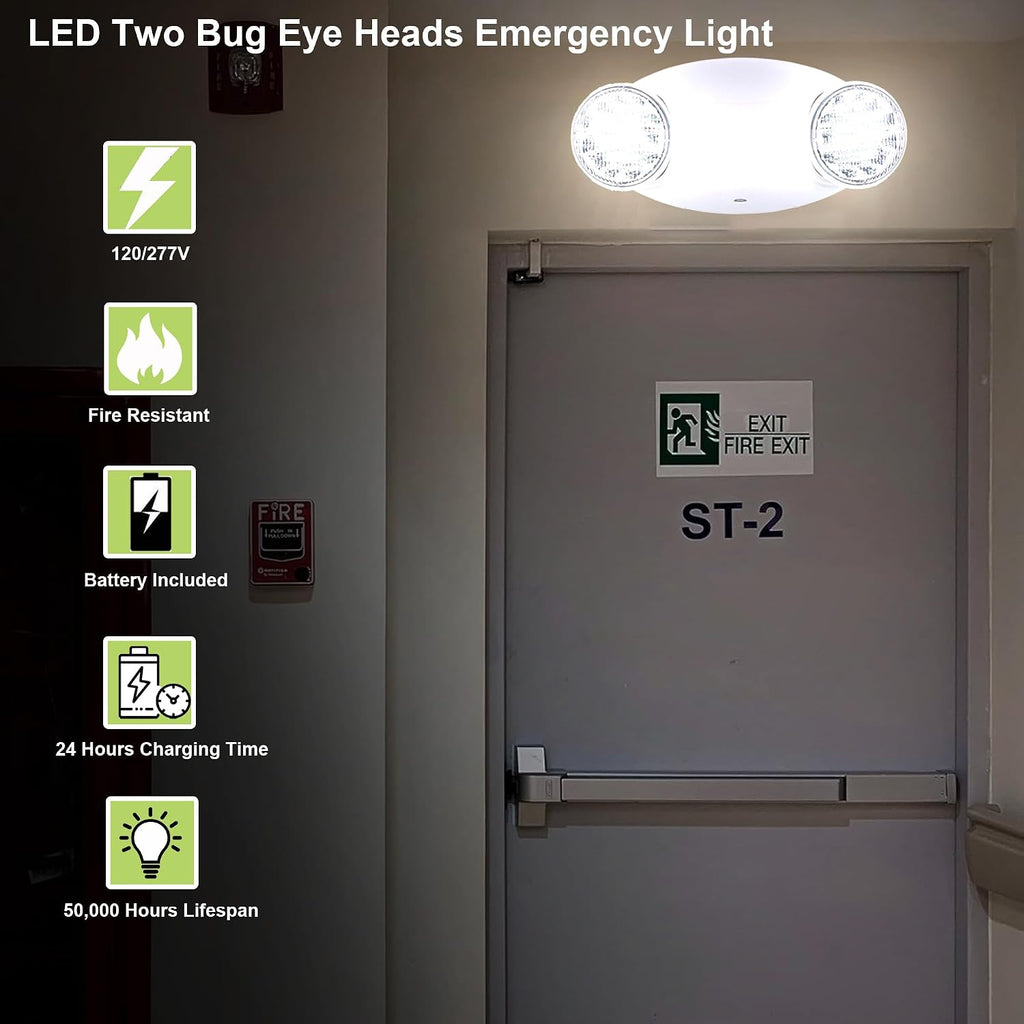 LIT-PaTH LED Emergency Light for Business, Battery Backup, 2 Pack