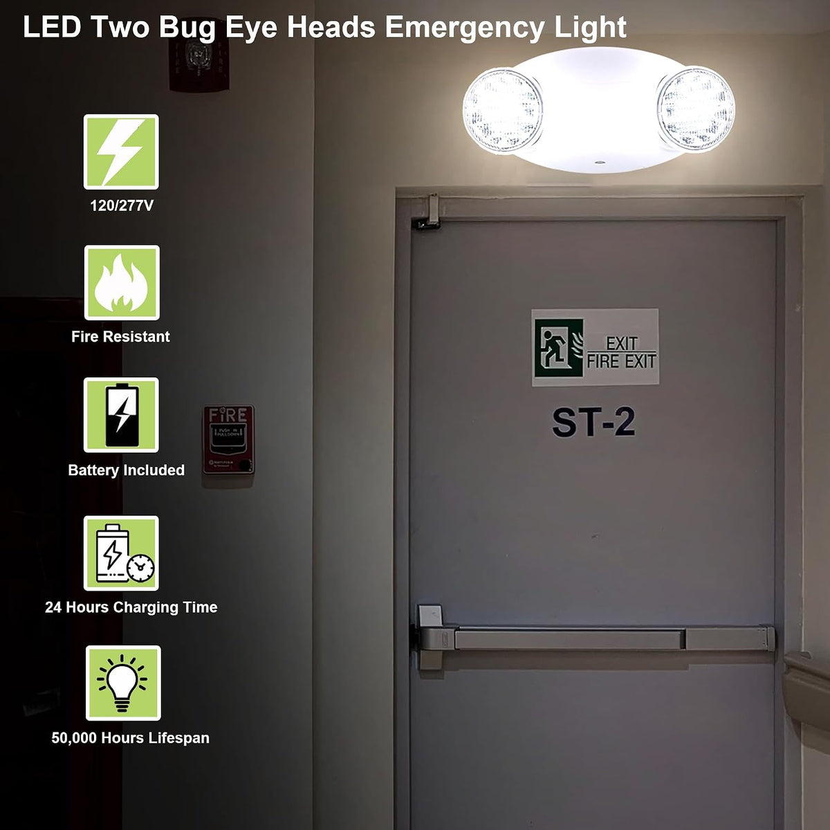 LIT-PaTH LED Emergency Light for Business, Battery Backup, 2 Pack