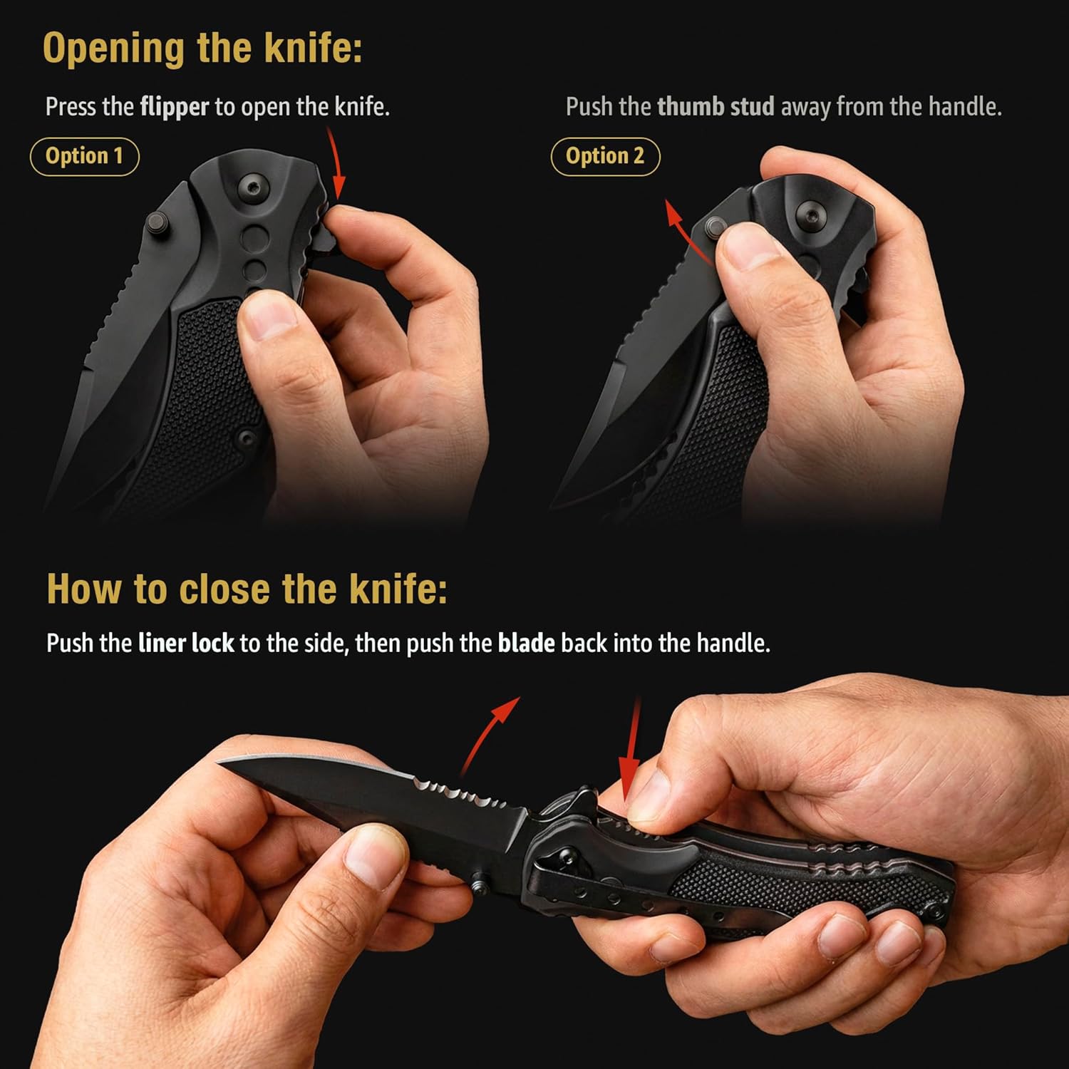 Pocket Knife with 3.74" Sharp Blade, Fire Starter, Whistle & Paracord Handle, Liner Lock - Multifunctional Folding