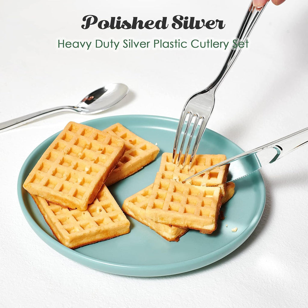 75 Pack Silver Plastic Silverware, Disposable Cutlery Set