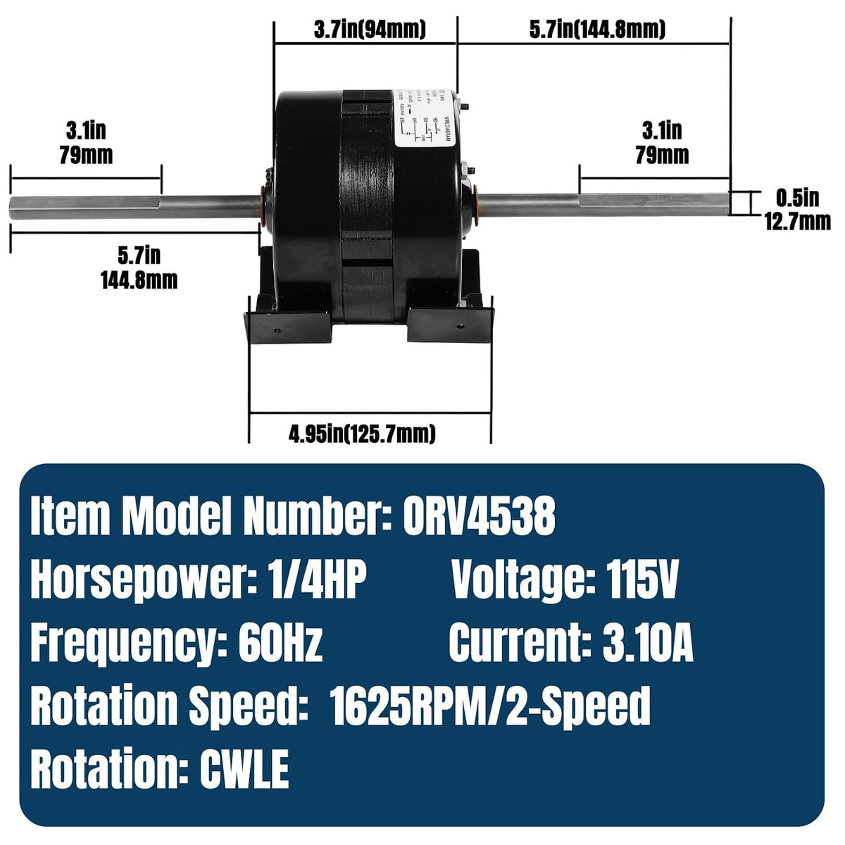 ORV4538 6757B311 RV AC Motor 1/4HP 115V Fits 20455, with Capacitor