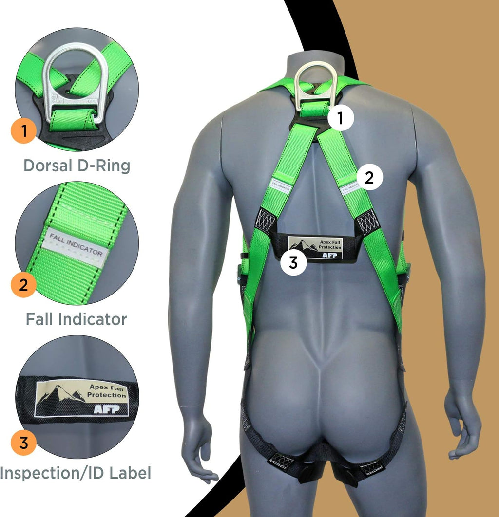 Universal Full-Body Fall Protection Safety Harness with Dorsal D-Ring and Mating Buckle Legs | Roofer, Construction