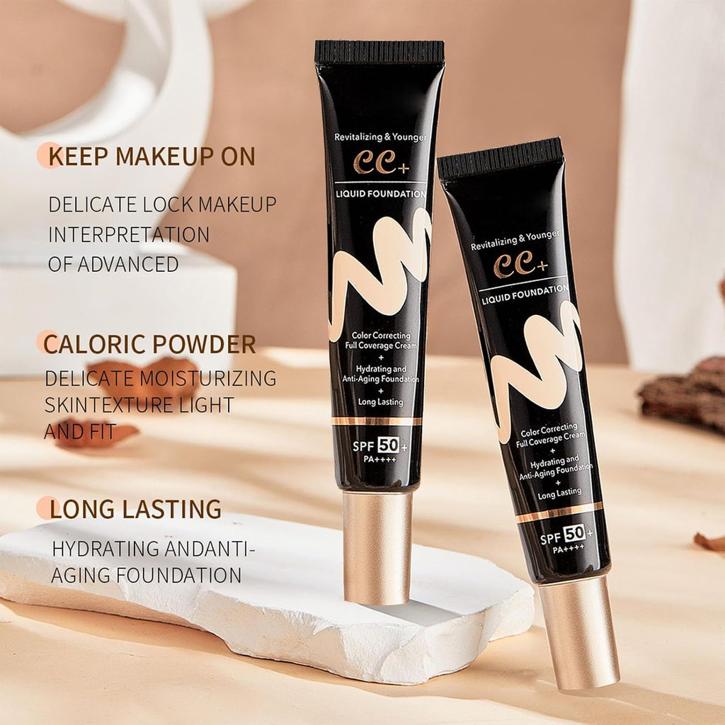 CC Cream with SPF 50, Hydrating Lightweight Matte Color Correcting CC Cream Foundation Full Coverage Even Skin Tone