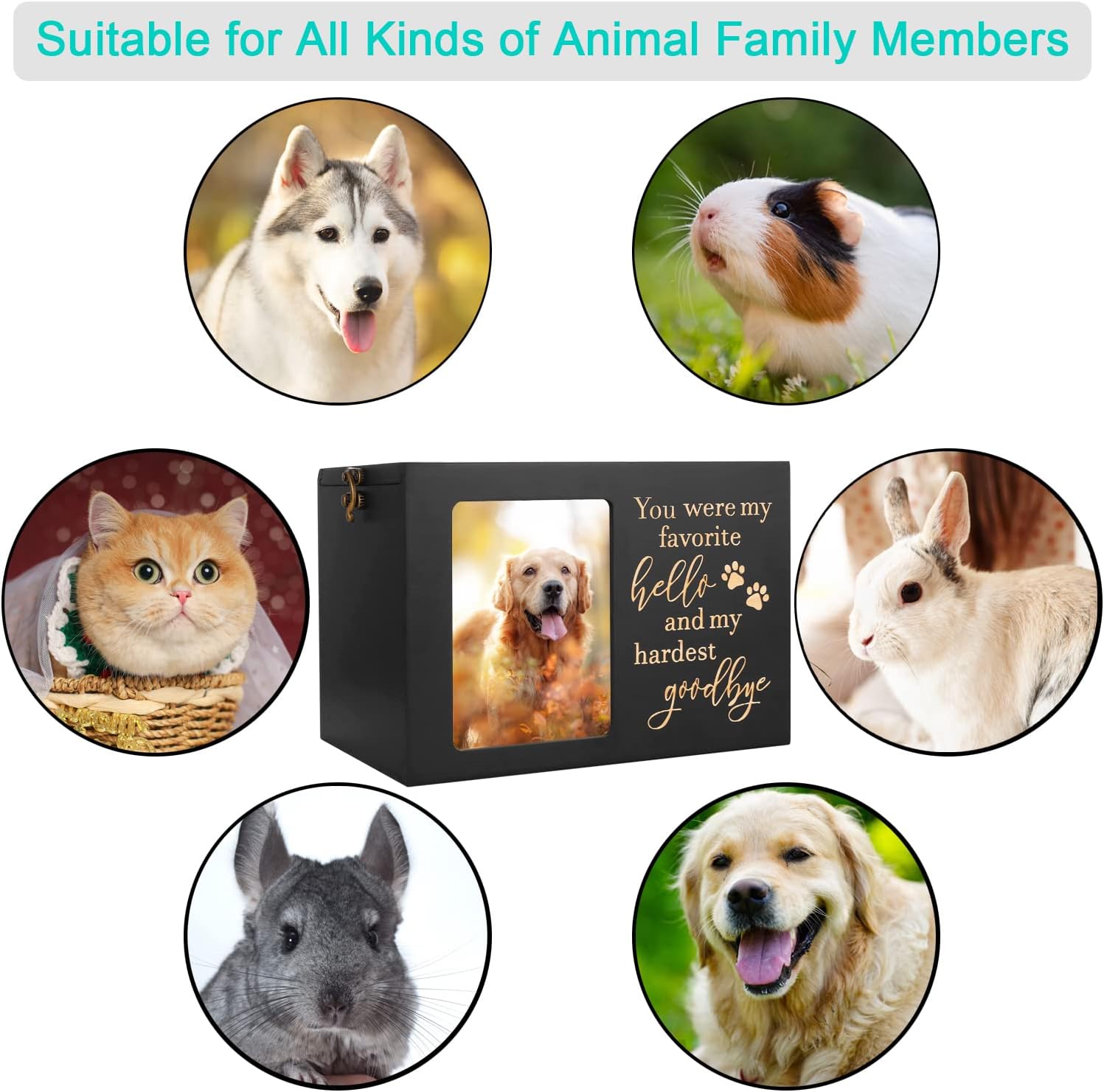 Pet Memorial Urns for Dog or Cat Ashes, Large Wooden Funeral Cremation Urns with Photo Frame, Keepsake Memory Box