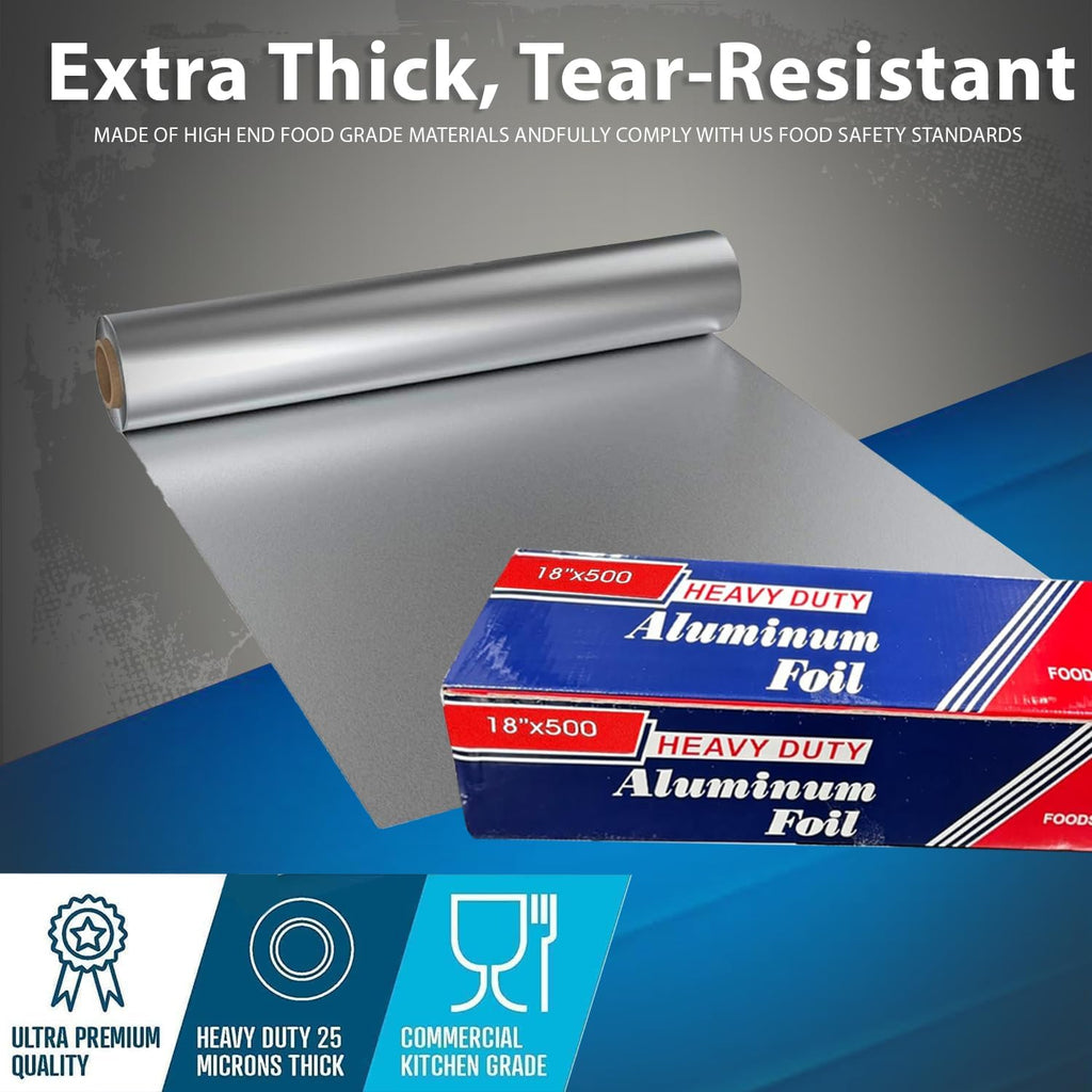 Heavy-Duty Aluminum Foil, 1-Pack Foil Roll (18" x 500")