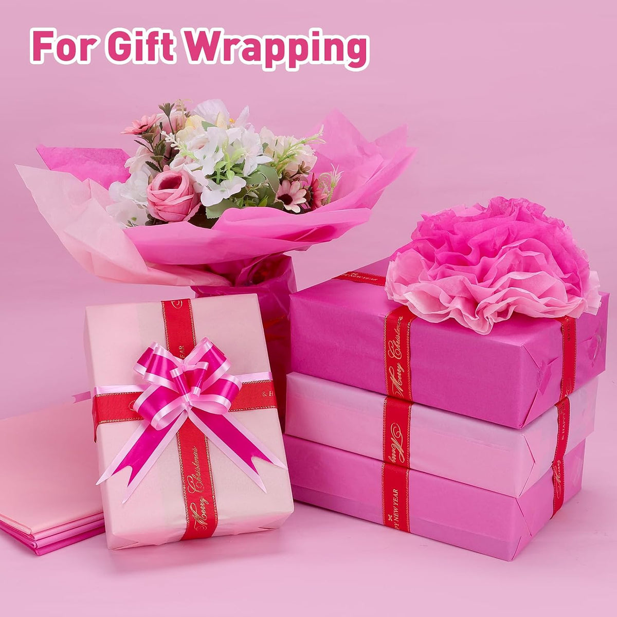 200 Pcs Pink Tissue Paper for Gift Bags,14"X20" Tissue Paper Bulk