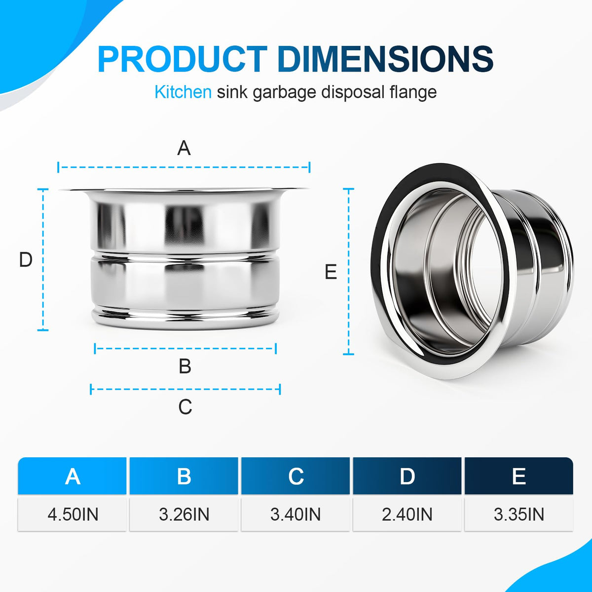 LUBIYACK 2PCS SS Deep Garbage Disposal Flange Fit 3-1/8" Drain Hole