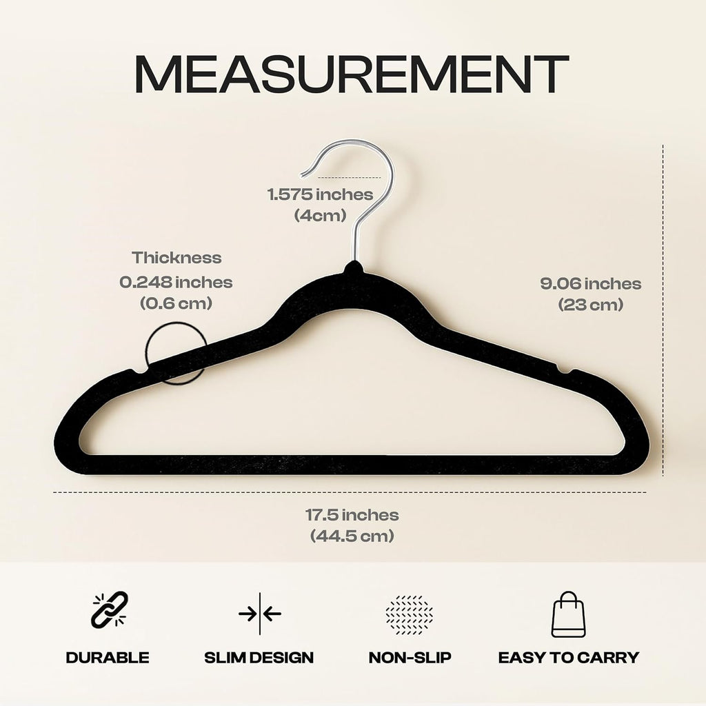 Velvet Hangers, Black, 50 Pack | Luxury Non-Slip Slim Pant & Coat Hangers | Strong Space-Saving Clothes Hangers |
