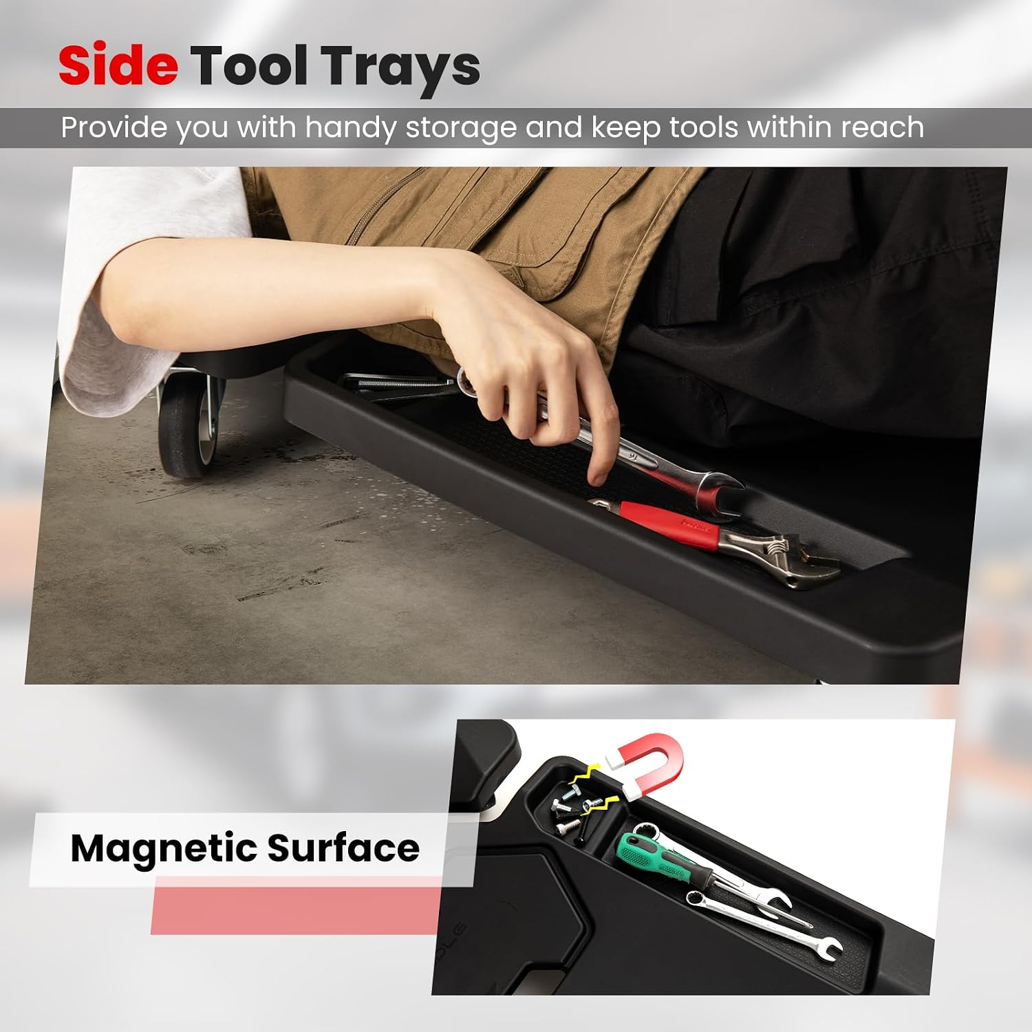 43" x 22" Foldable Creeper, 350LBS Mechanic Creeper with Soft Padded Headrest, Magnetic Tool Tray, Heavy-Duty Rolling