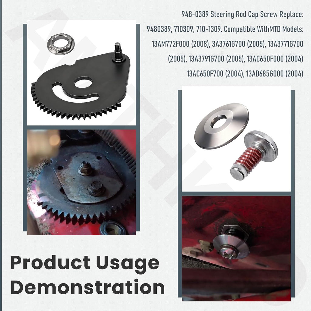 738-0919B Steering Shaft and 617-04094 Sector Gear Kit for MTD Troy Bilt 753-04517 738-0919 738-0919A, With 948-0389