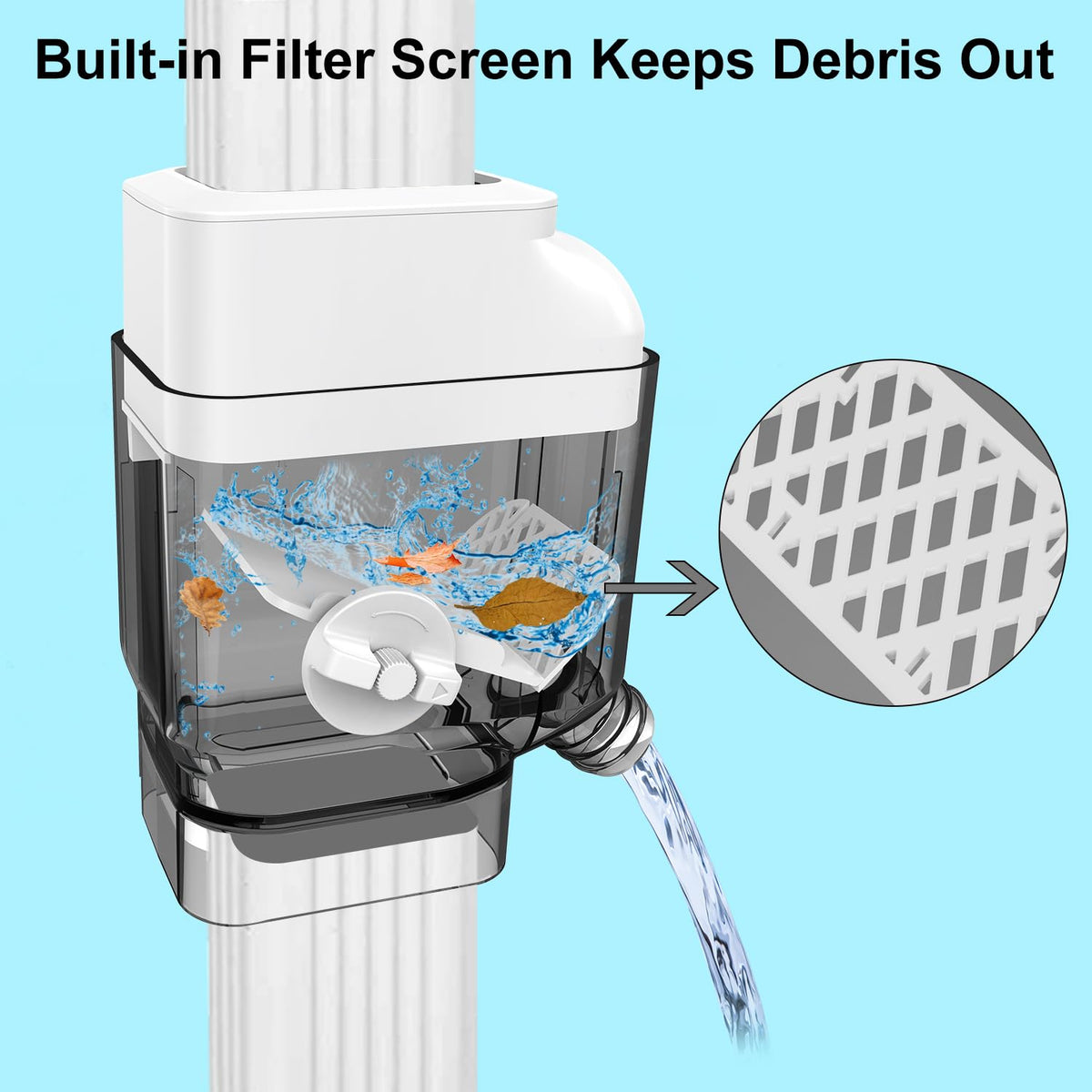 Gutter Downspout Diverter with Built-in Filter Screen,White