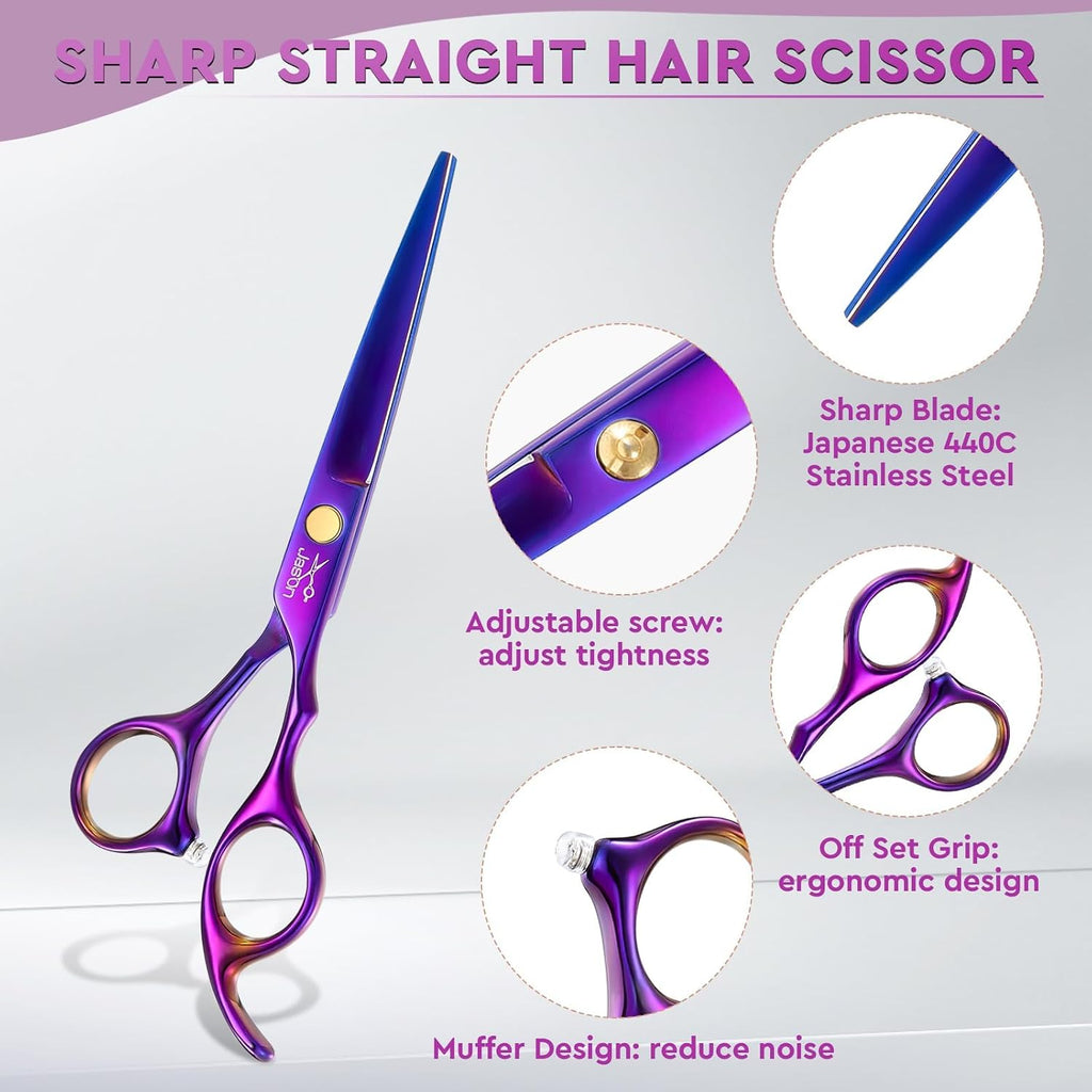 Hair Cutting Scissors Set - 10 PCS Professional Haircut Shears Purple | Thinning Shear for Hair Cutting with 30