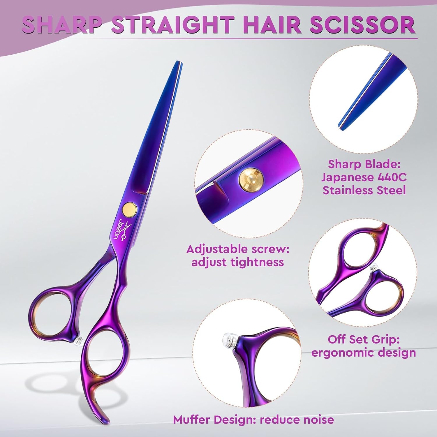Hair Cutting Scissors Set - 10 PCS Professional Haircut Shears Purple | Thinning Shear for Hair Cutting with 30