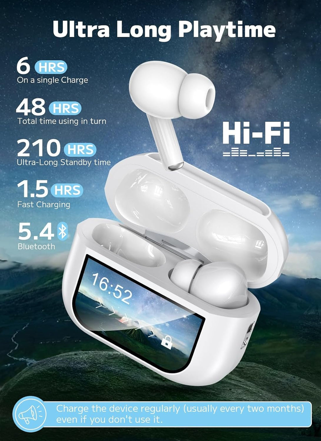 Wireless Earbuds with ENC Noise Cancelling, Bluetooth 5.4 Ear Buds, 48H Playtime & Bass Stereo Sound for