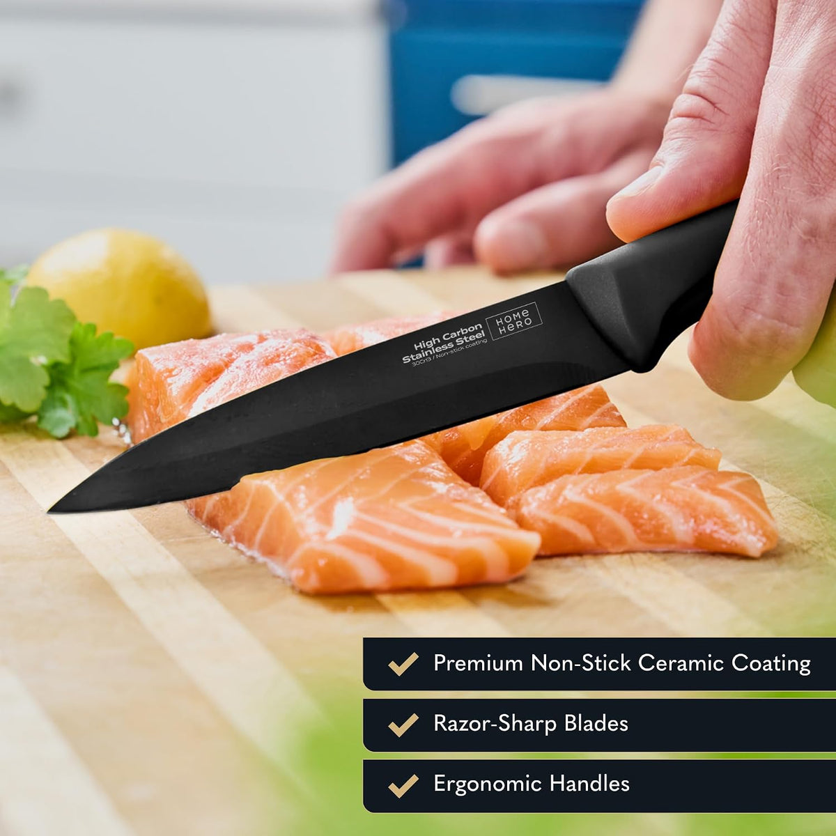 High Carbon Stainless Steel Knife Set - Chef Knife Set Precision Slicing & Versatility - Nonstick Ceramic Coated