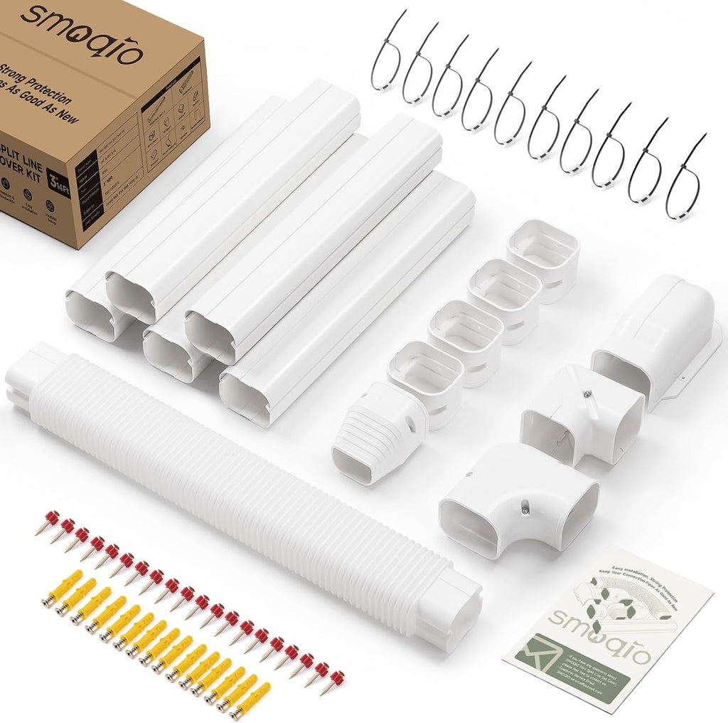 Mini Split Line Set Cover 3" 10Ft, Easy to Install with Instruction | DIY Decorative PVC White Lineset Cover Kit for