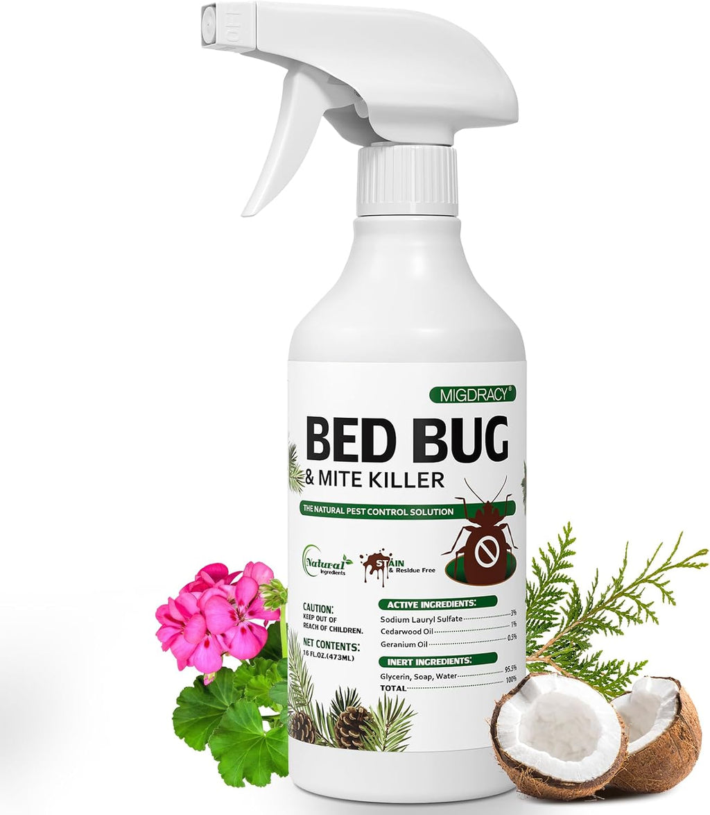 Natural Bed Bug Spray 16oz, Non-Toxic Sprayer, Plant-Based Bedbug & Dust Mite Repellent, Safe for Family & Pets