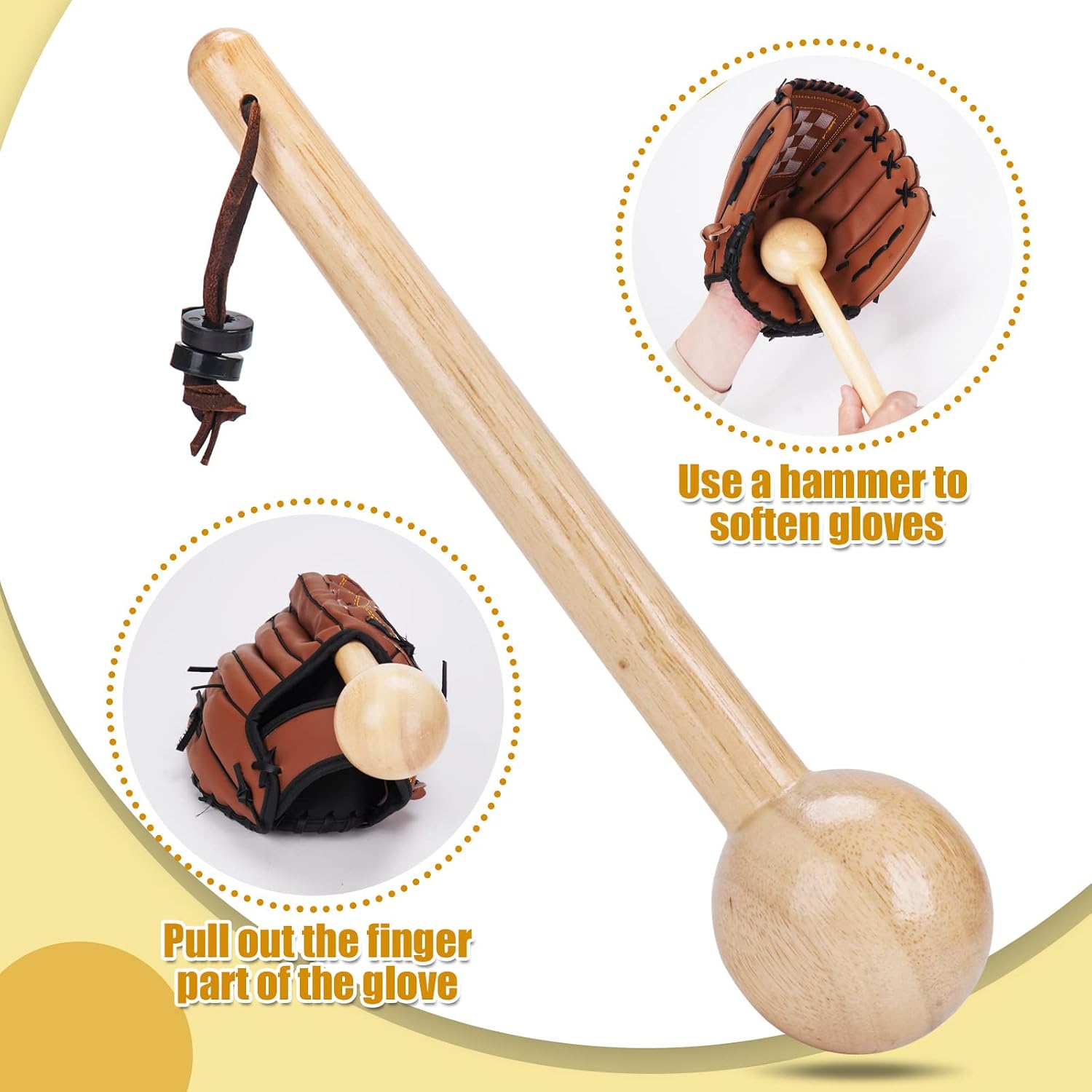 Baseball Glove Break-in kit for Men & Adult, One-Piece Structure Baseball Glove Mallet, Baseball Mitts Wooden Shaping