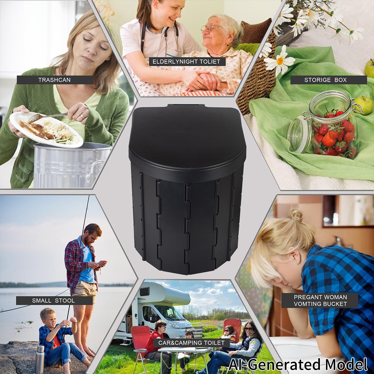 Camping Toilet, Portable Toilet for Adults & Kids, Foldable Potty & Outdoor Emergency Sanitation Products, Trash Can