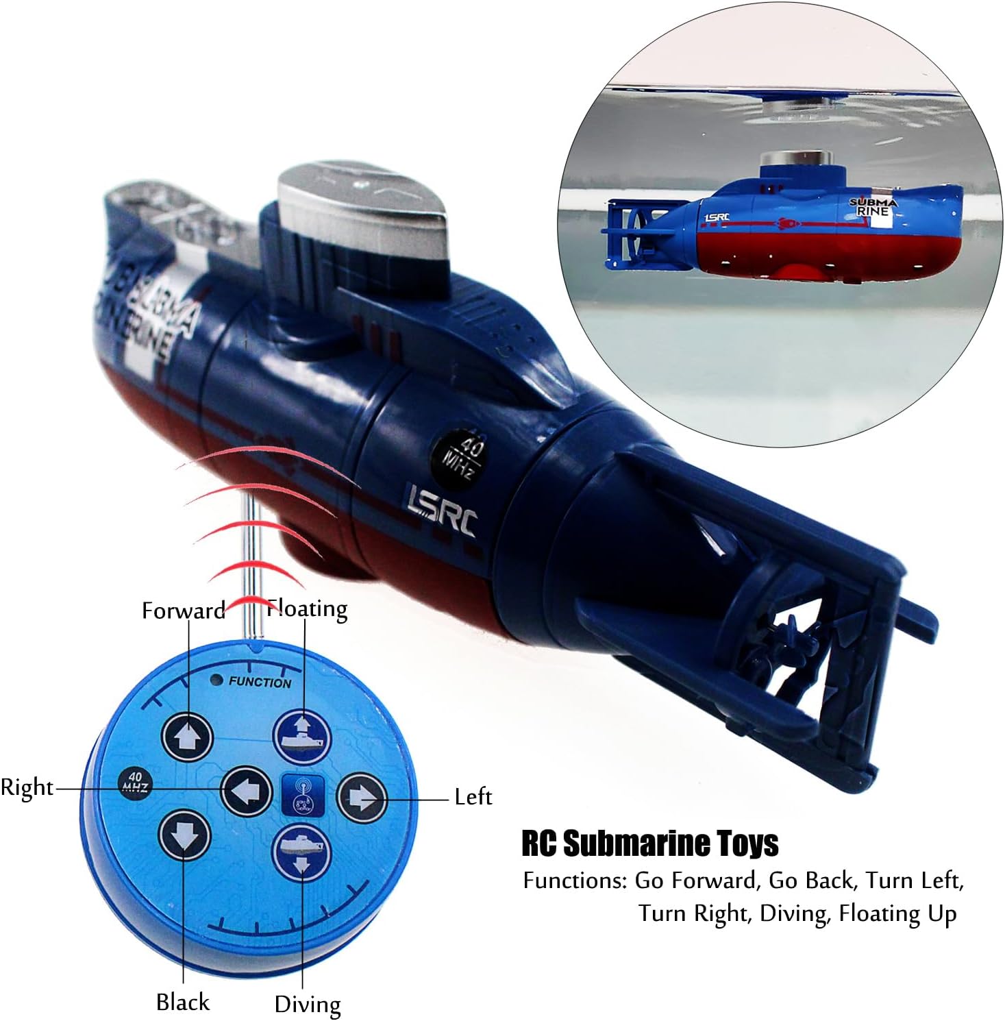 Mini RC Submarine Toy Radio Remote Control Tourism Boat Diving Waterproof for Indoor Fish Tank Bathtub Water Kids