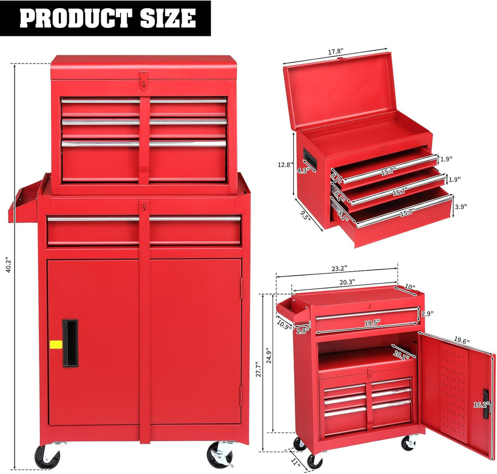 Rolling Tool Cart Utility Cart on Wheels, Heavy Duty Tool Chest Storage Tool Box Cart, Industrial Mechanic Service