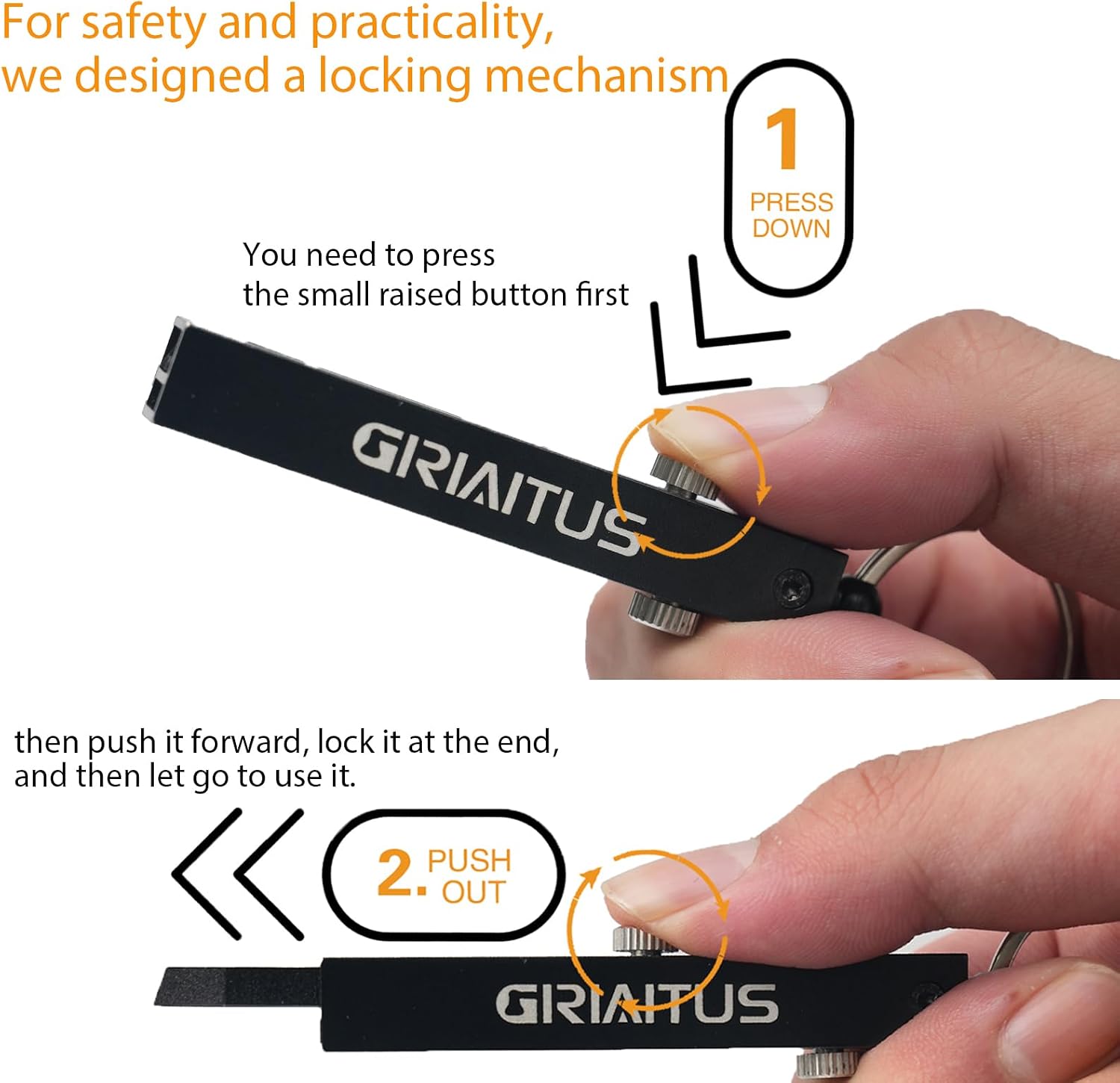 2-in-1 EDC Pocket Knife Keychain Tweezers Multitool, Box Cutter Tool, Black | Retractable with Locking Mechanism