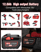 12.0Ah Replacement for Milwaukee 18V Battery and Charger M-18 Battery 2Pack