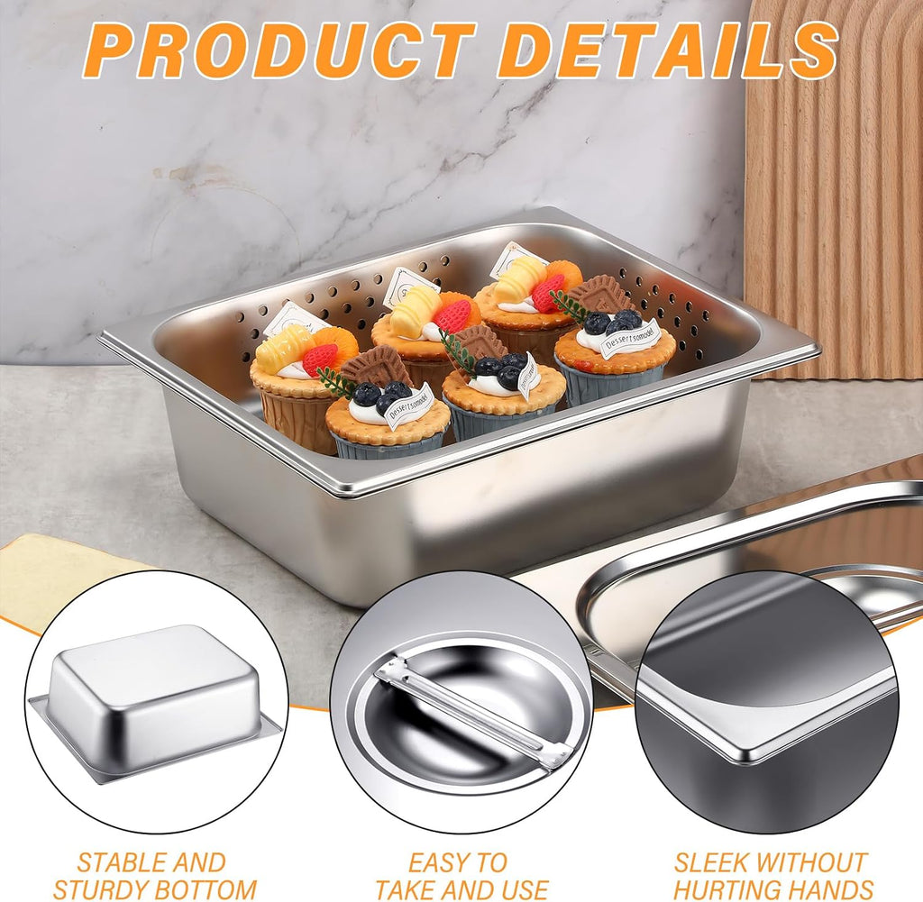 3 Pack Half Size Hotel Pan with Lid, 2.6 Inch,4 Inch