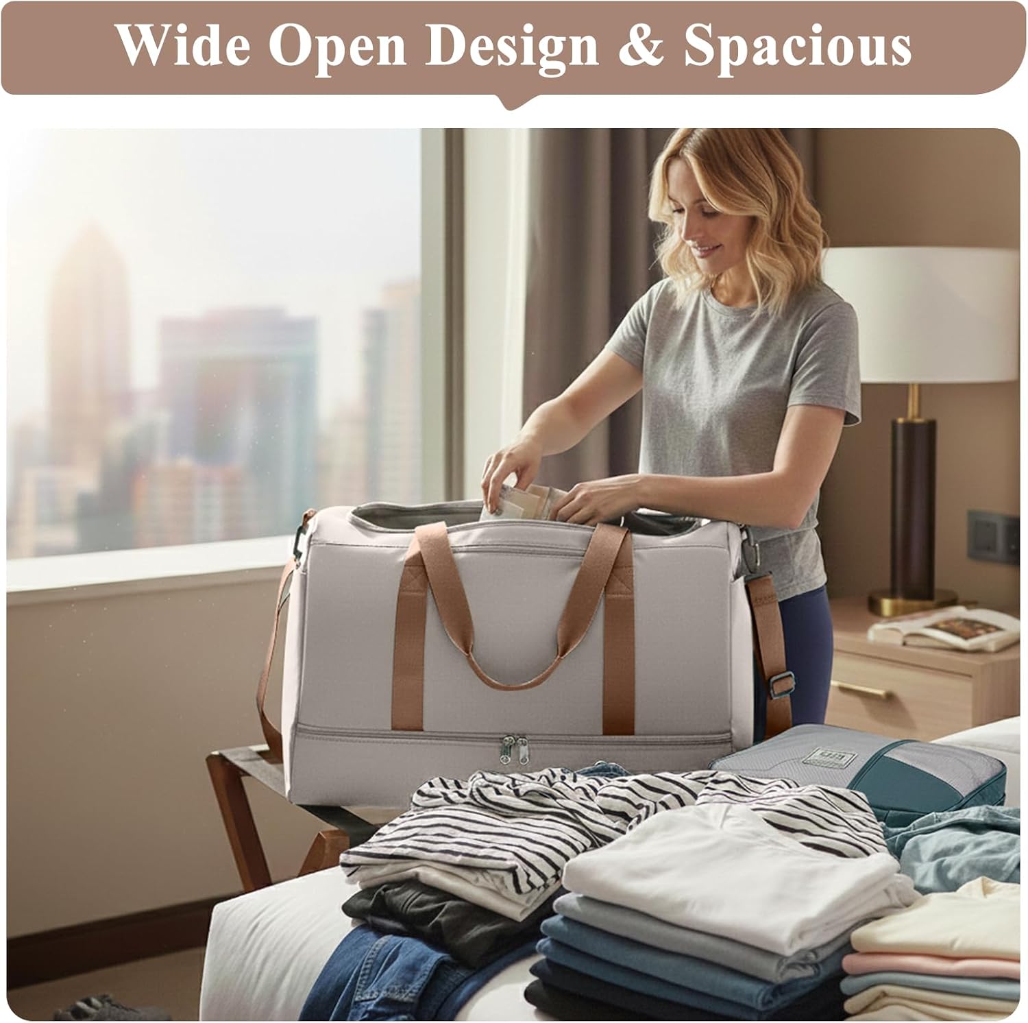 Travel Duffle Bag with Shoe Compartment, XL Weekender Bags for Women, Carry On Overnight Bags for Gym Sports &