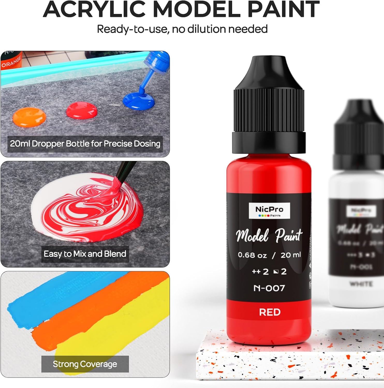 50 Colors Model Paint Set, 20ml Ready to Use Modeling Acrylic Paints | Brush & Airbrush Compatible, Miniature Paint