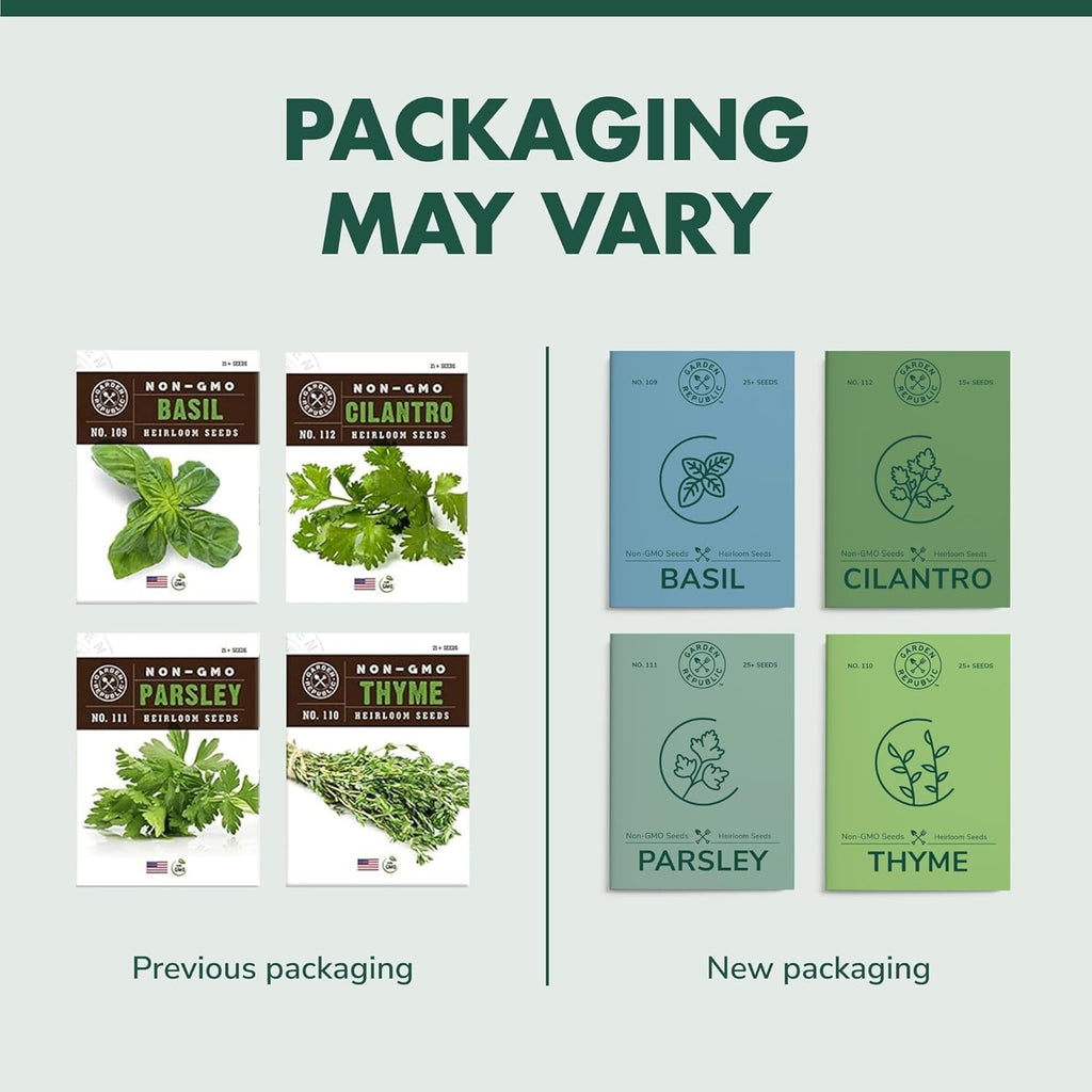 Indoor Herb Garden Starter Kit - Heirloom, Non-GMO Herb Seeds - Basil Thyme Parsley Cilantro Seed, Potting Soil