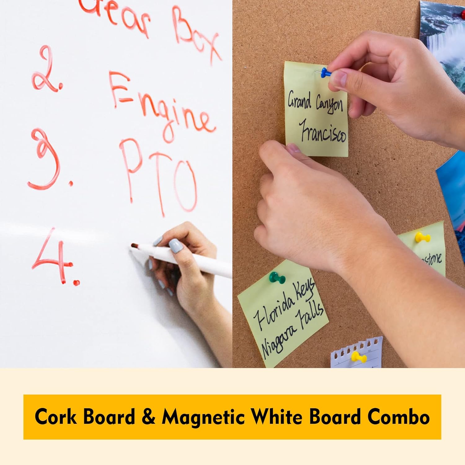 Cork Board Magnetic Dry Erase Board Combo, 24 x 18 Inches Whiteboard and Bulletin Board Combination, Aluminum Frame