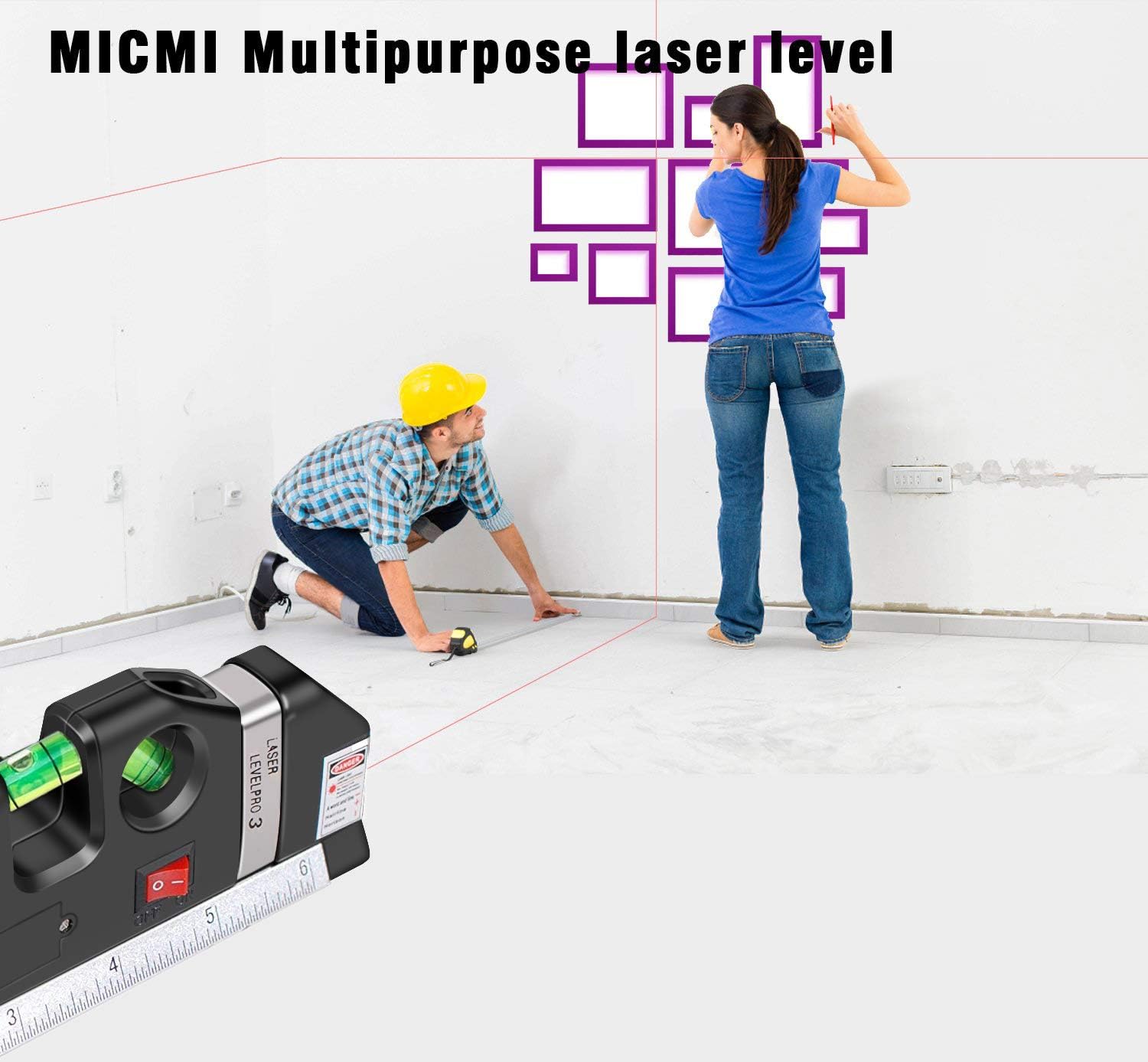 Laser level, Multipurpose Laser tape measure Line 8ft+ Tape Measure Ruler Adjusted Standard and Metric Rulers Update