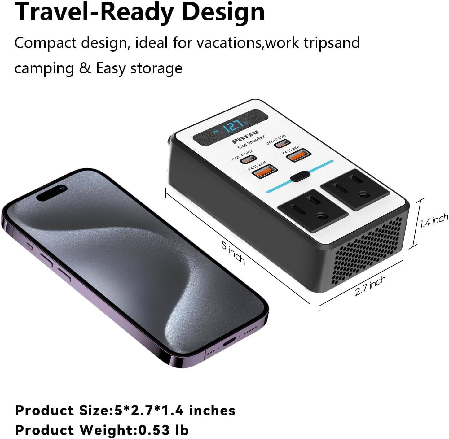 200W Car Power Inverter DC 12V to 110V AC,Cigarette Lighter Adapter Plug with [65W USB-C]/USB-Fast Charger