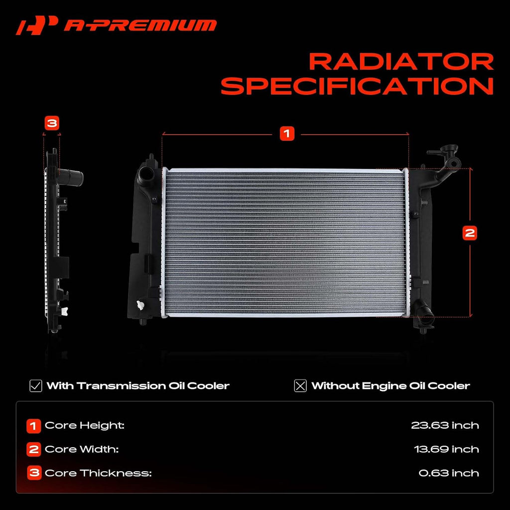 A-Premium Engine Coolant Radiator Assembly with Transmission Oil Cooler