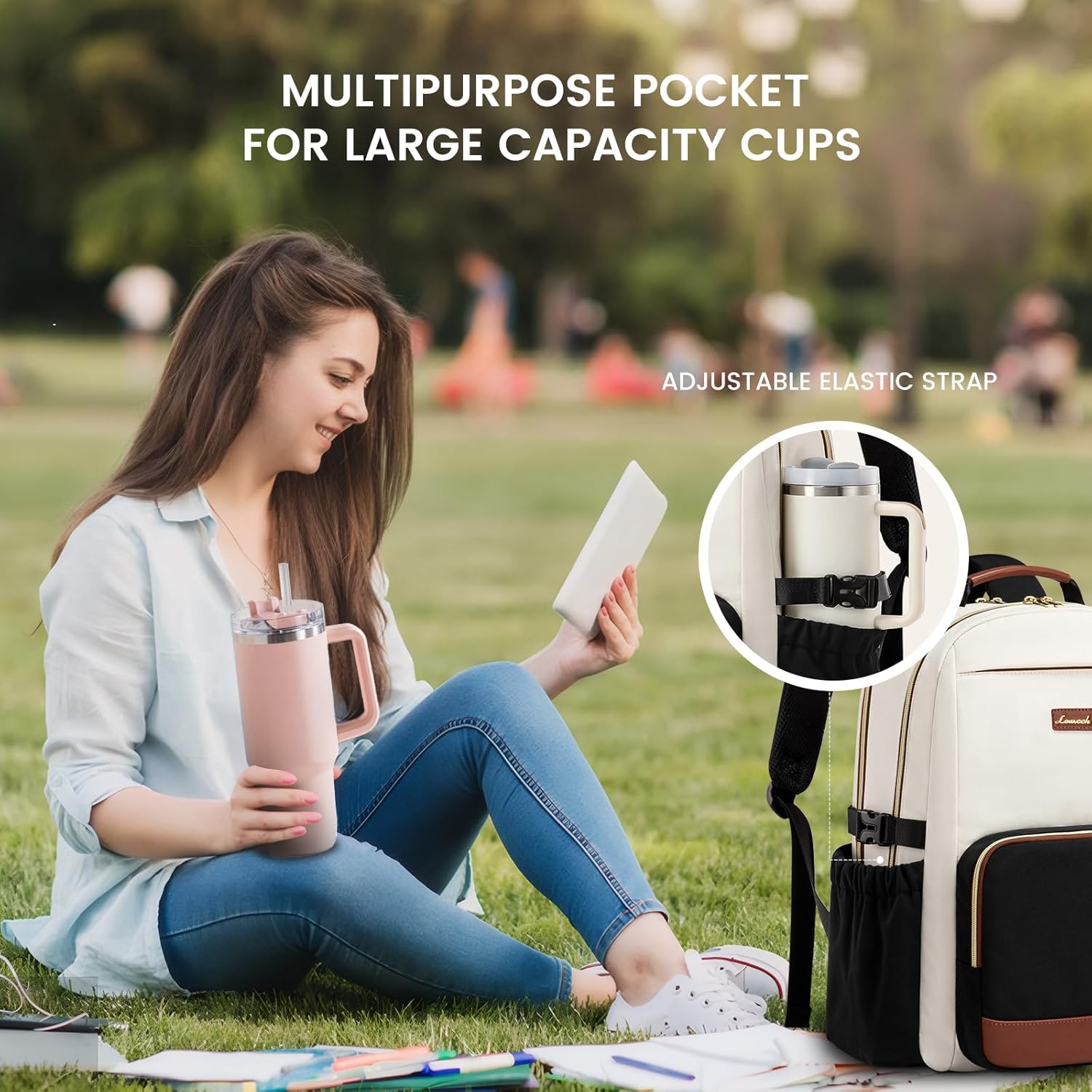 Laptop Backpack for Women with Pouch Pocket for Large Capacity Cup,15.6 Inch Laptop Computer Bag Travel Backpack
