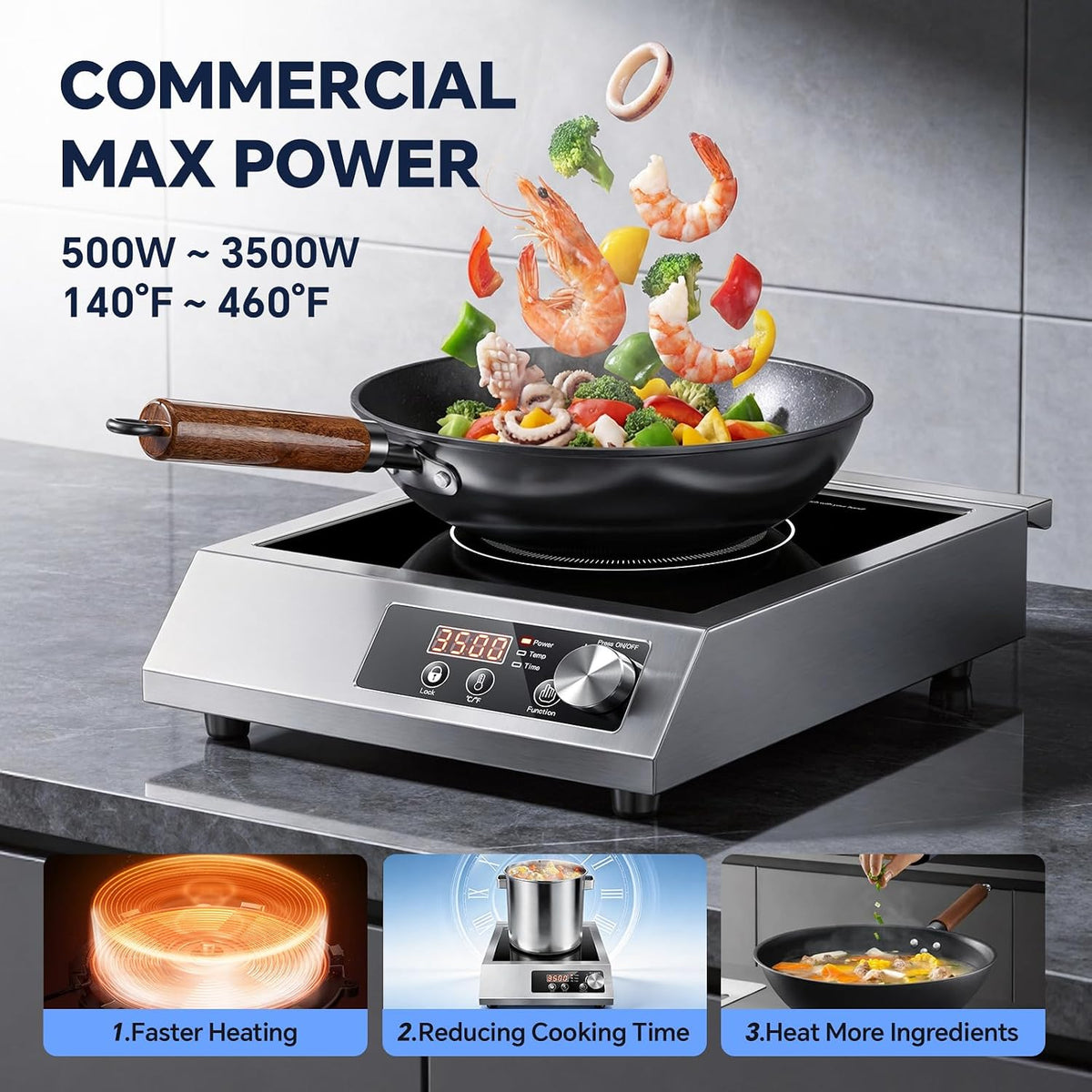 3500W Commercial Induction Cooktop with Knob and LCD